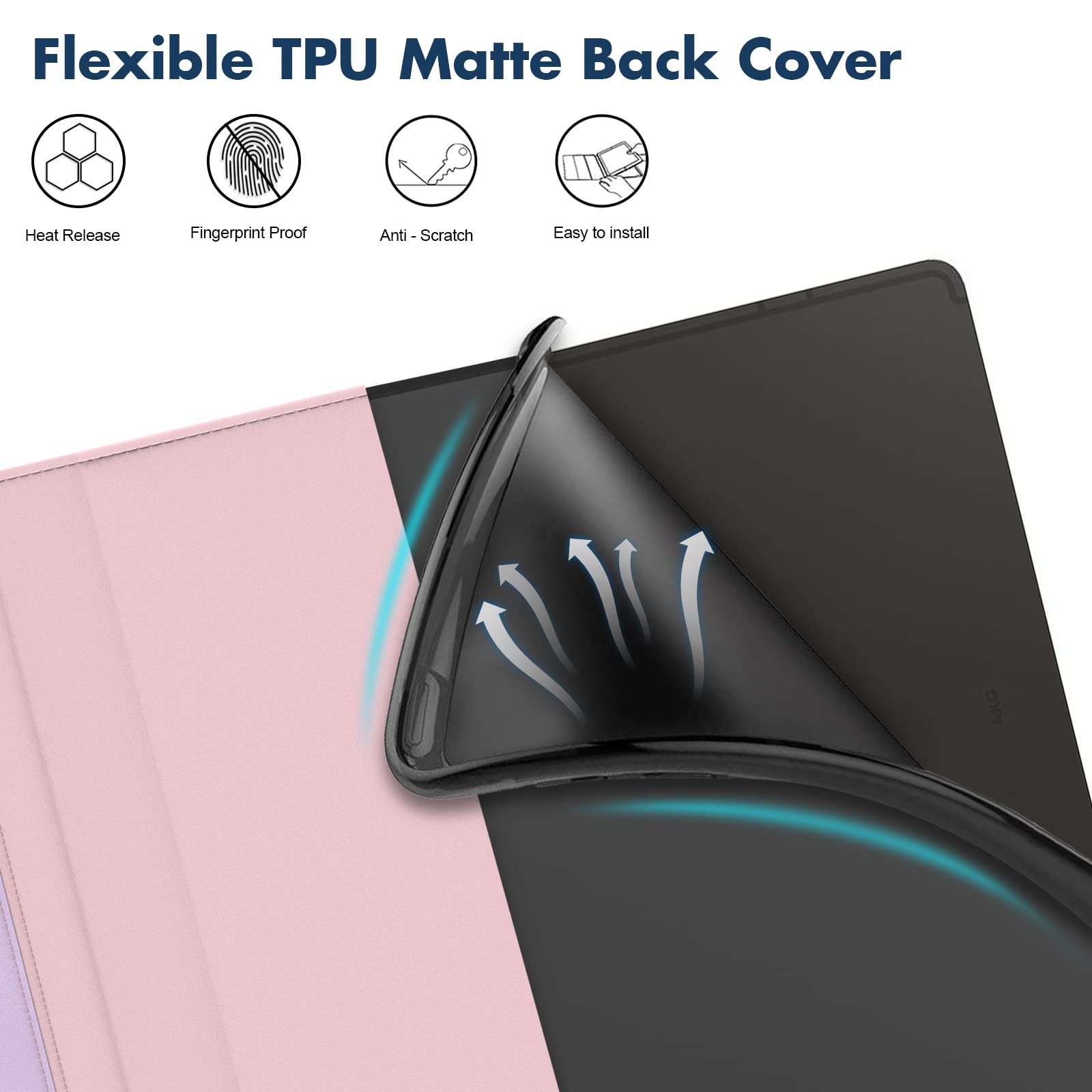 Dteck Dteck Premium PU Leather Case for Samsung Galaxy Tab S10 Ultra S9 Ultra S8 Ultra 14.6 Inch Shockproof Smart Folio with S Pen Holder Pink Cherry - View 7 of 7