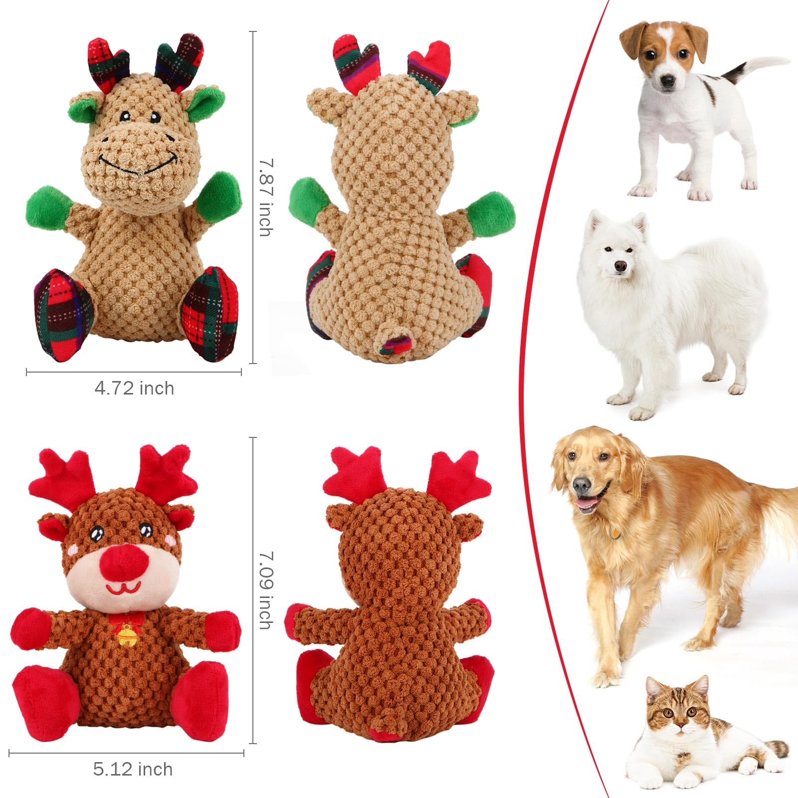 Chngeary Chngeary 2 Pack Christmas Squeaky Plush Dog Toys Durable Indestructible Stuffed Toys for Small Medium Dogs Cute Elk Design - View 3 of 6