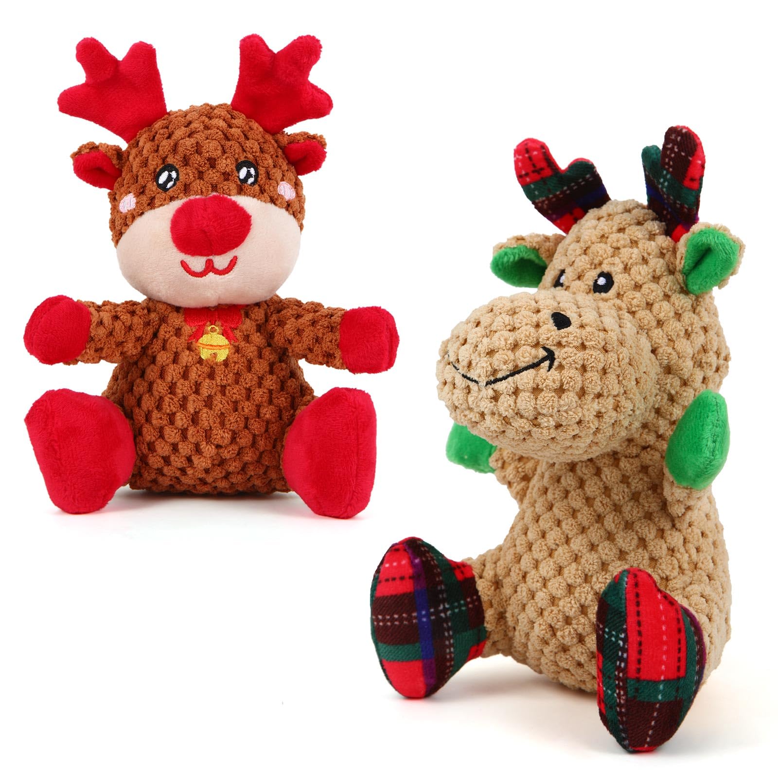 Chngeary 2 Pack Christmas Squeaky Plush Dog Toys Durable Indestructible Stuffed Toys for Small Medium Dogs Cute Elk Design