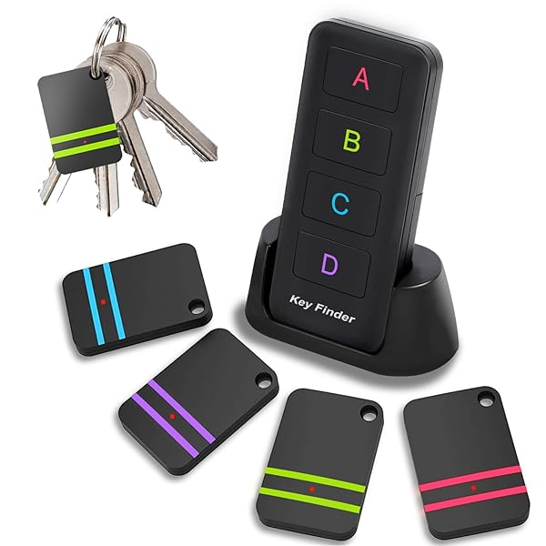 midlocater Remote Control Finder Pack of 4 Key Tracker Tags for Car Keys and Phones 135Ft Range 85dB Beeper Lost Key Locator Black