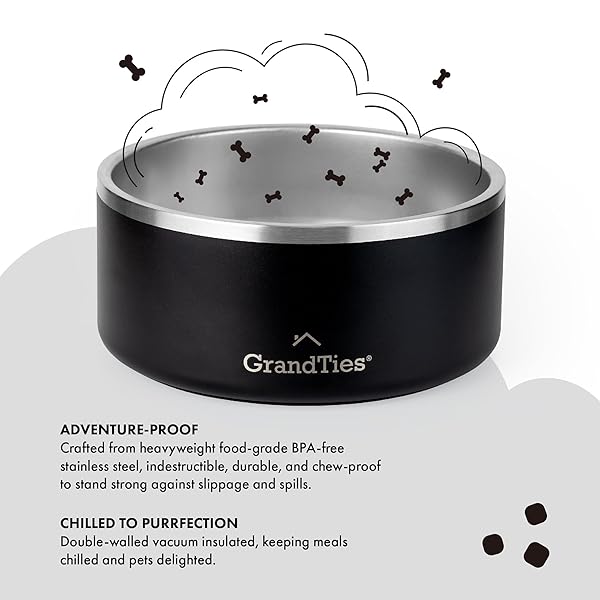 GRANDTIES GrandTies 64oz Stainless Steel Dog Bowl - Engraved, BPA-Free, Non-Skid, Heavy Duty & Insulated for Outdoor Use - View 4 of 11