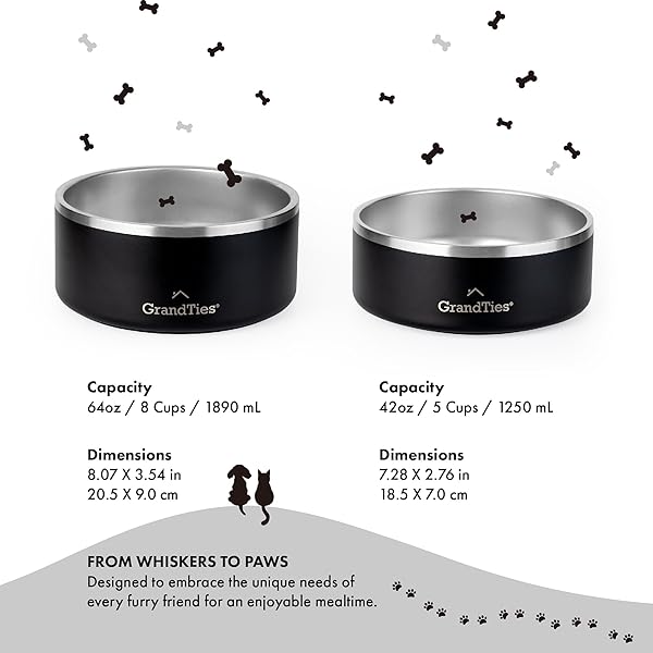 GRANDTIES GrandTies 64oz Stainless Steel Dog Bowl - Engraved, BPA-Free, Non-Skid, Heavy Duty & Insulated for Outdoor Use - View 7 of 11
