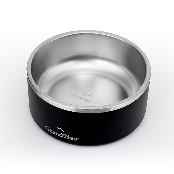 GRANDTIES GrandTies 64oz Stainless Steel Dog Bowl - Engraved, BPA-Free, Non-Skid, Heavy Duty & Insulated for Outdoor Use