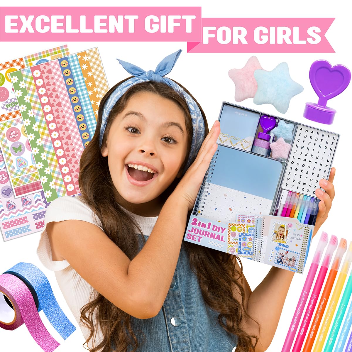 Nollh Nollh 2-Pack DIY Journal Kit Perfect Gift for Girls Ages 8 to 14 Art Crafts Scrapbook and Diary Supplies Set - View 3 of 5