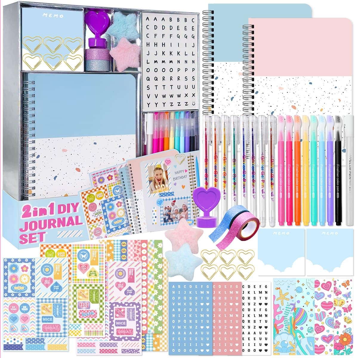 Nollh Nollh 2-Pack DIY Journal Kit Perfect Gift for Girls Ages 8 to 14 Art Crafts Scrapbook and Diary Supplies Set