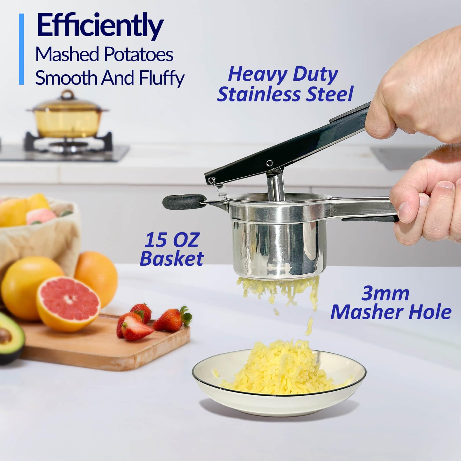 SPEENSUN SPEENSUN Potato Ricer Heavy Duty Stainless Steel Masher for Fluffy Mashed Potatoes and Spaetzle Maker with Silicone Handle - View 2 of 6