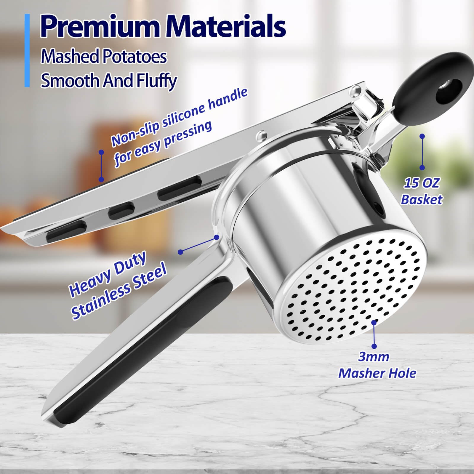 SPEENSUN SPEENSUN Potato Ricer Heavy Duty Stainless Steel Masher for Fluffy Mashed Potatoes and Spaetzle Maker with Silicone Handle - View 3 of 6