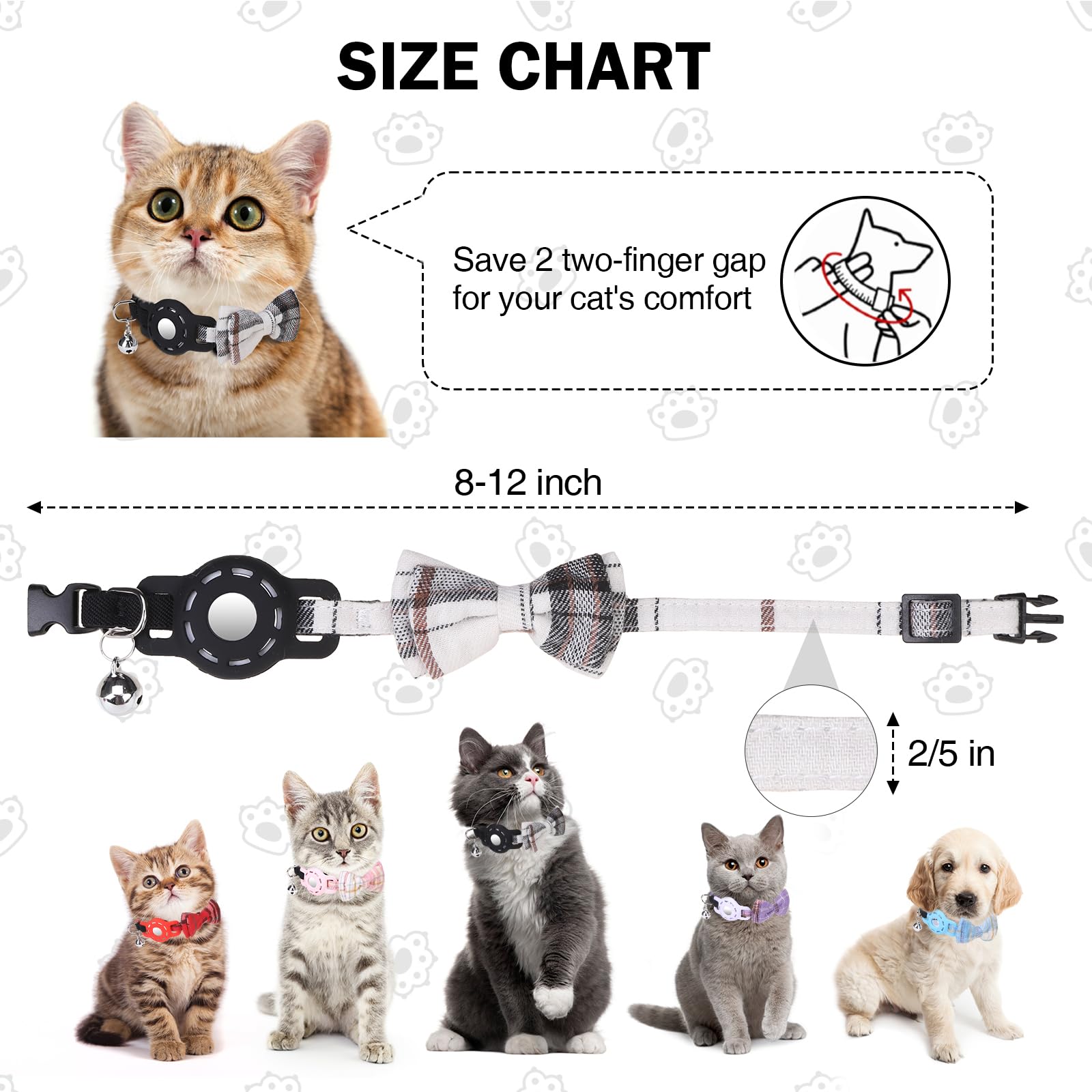 DILLYBUD DILLYBUD Airtag Cat Collar with Bells and Bowtie Adjustable Safety Elastic Kitten Collar for Apple Air Tag Holder in Beige - View 3 of 7