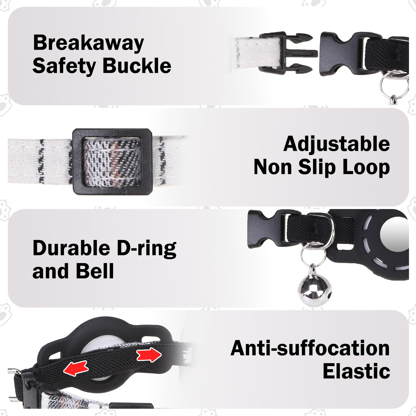 DILLYBUD DILLYBUD Airtag Cat Collar with Bells and Bowtie Adjustable Safety Elastic Kitten Collar for Apple Air Tag Holder in Beige - View 5 of 7