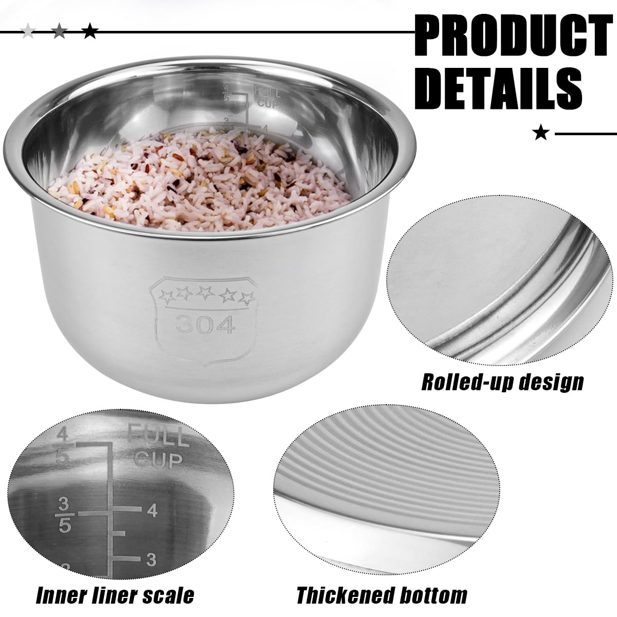 LNQ LUNIQI 2L Stainless Steel Inner Pot Replacement for Household Rice Cooker Electric Cooker Accessories for Home Kitchen - View 3 of 7