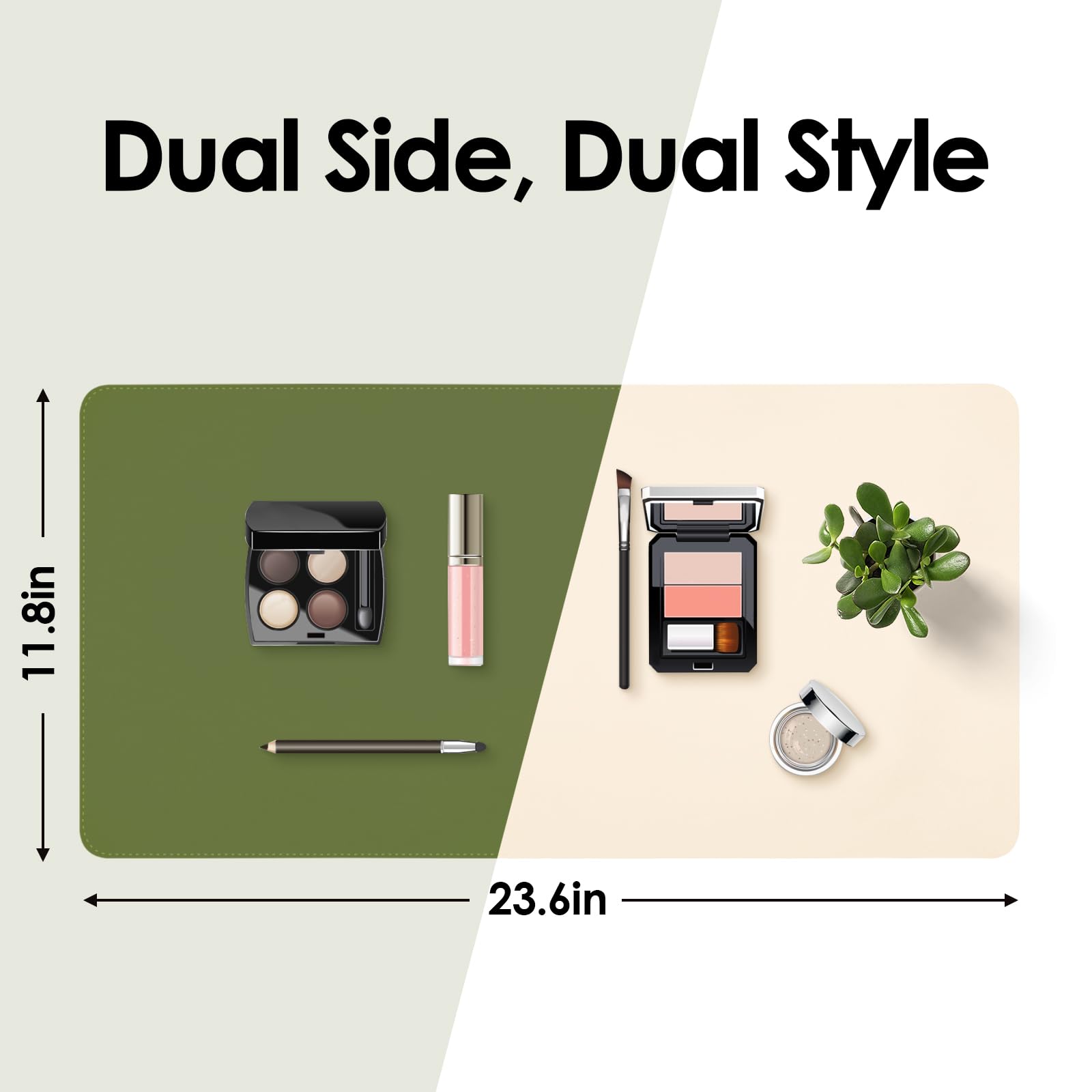 TOHONFOO TOHONFOO Dual-Sided Makeup Mat for Vanity Easy to Clean Waterproof Oilproof 31.5 x 15.7 in Beige and Olive Green - View 3 of 6