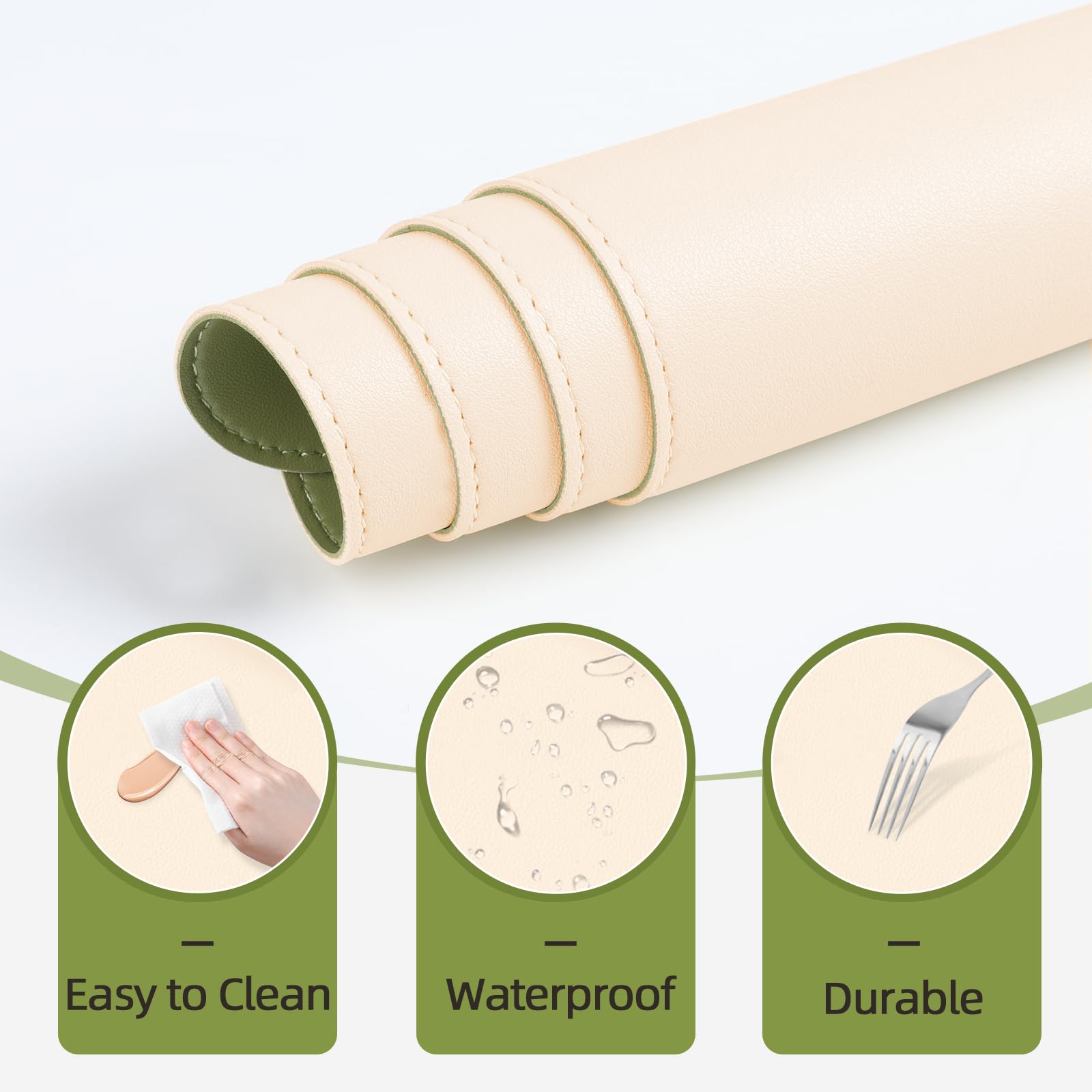 TOHONFOO TOHONFOO Dual-Sided Makeup Mat for Vanity Easy to Clean Waterproof Oilproof 31.5 x 15.7 in Beige and Olive Green - View 4 of 6