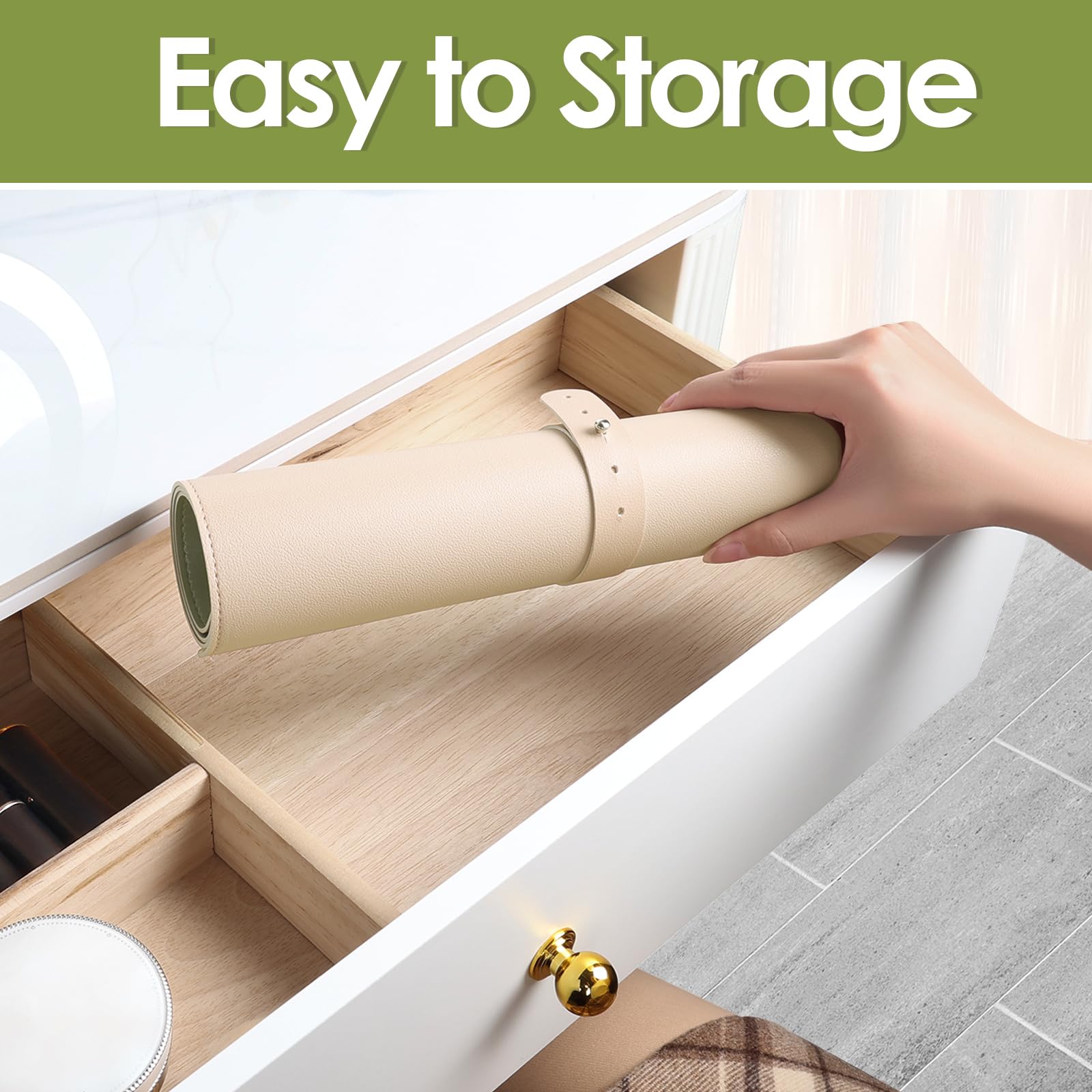 TOHONFOO TOHONFOO Dual-Sided Makeup Mat for Vanity Easy to Clean Waterproof Oilproof 31.5 x 15.7 in Beige and Olive Green - View 5 of 6