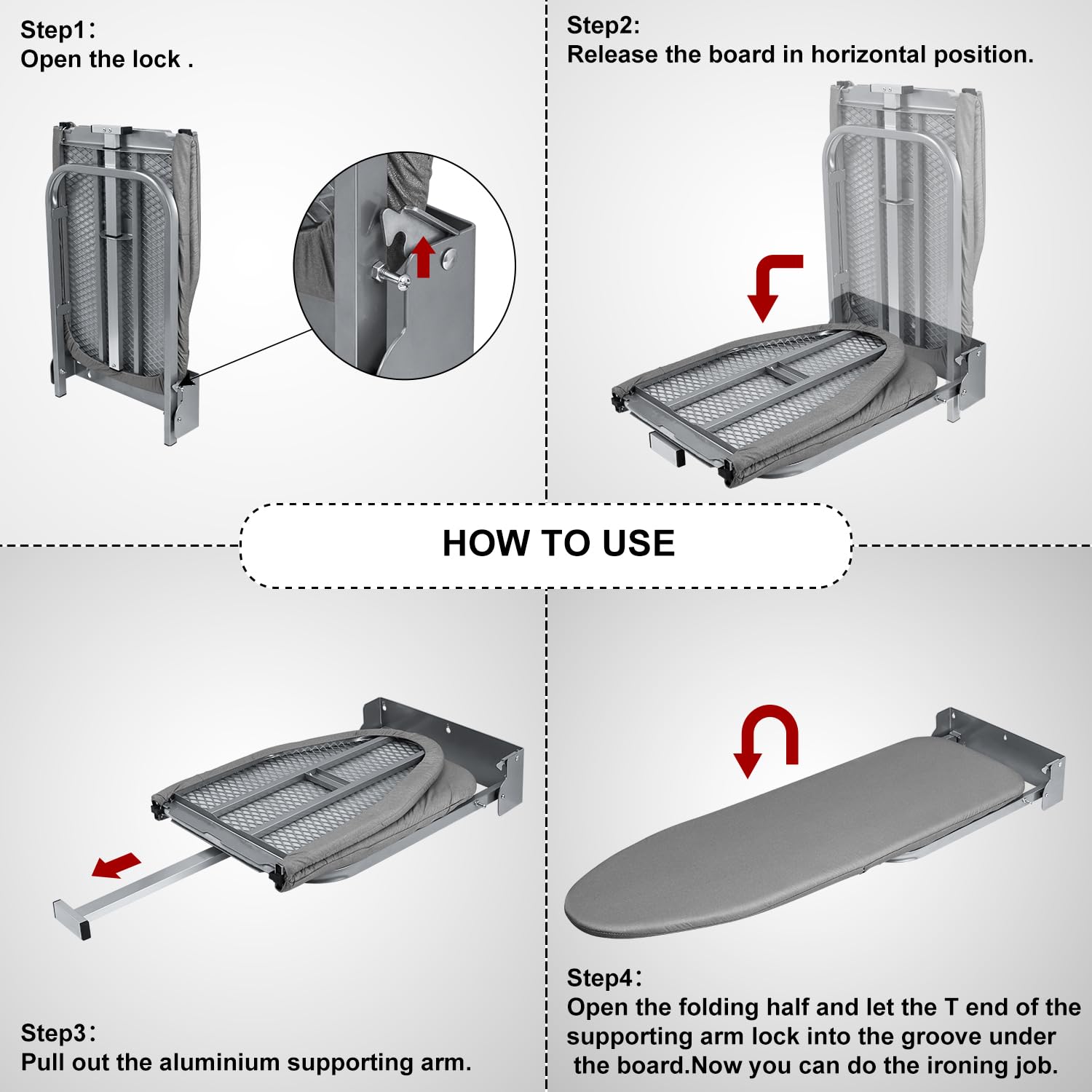 Duwee Duwee 12x36 Wall Mounted Ironing Board Compact Fold Down Design with Heat Resistant Cover Ideal for Small Spaces - View 6 of 7