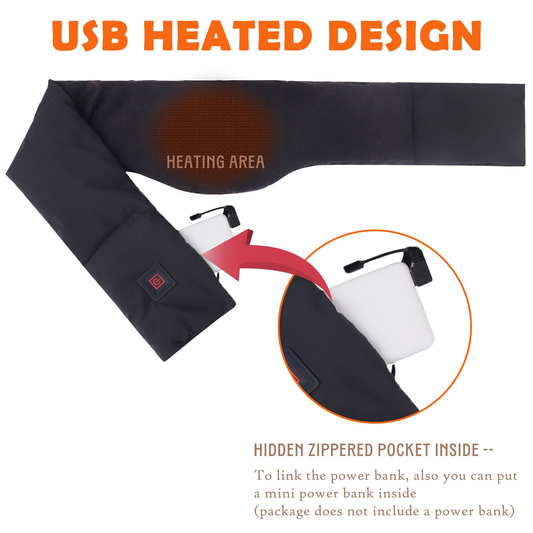 K KIRKWOOD KITCHEN USB Neck Heating Pad Portable Electric Heated Scarf with 3 Levels for Pain Relief Unisex Gift Idea for Family Men Women Dad Mom Black - View 3 of 7