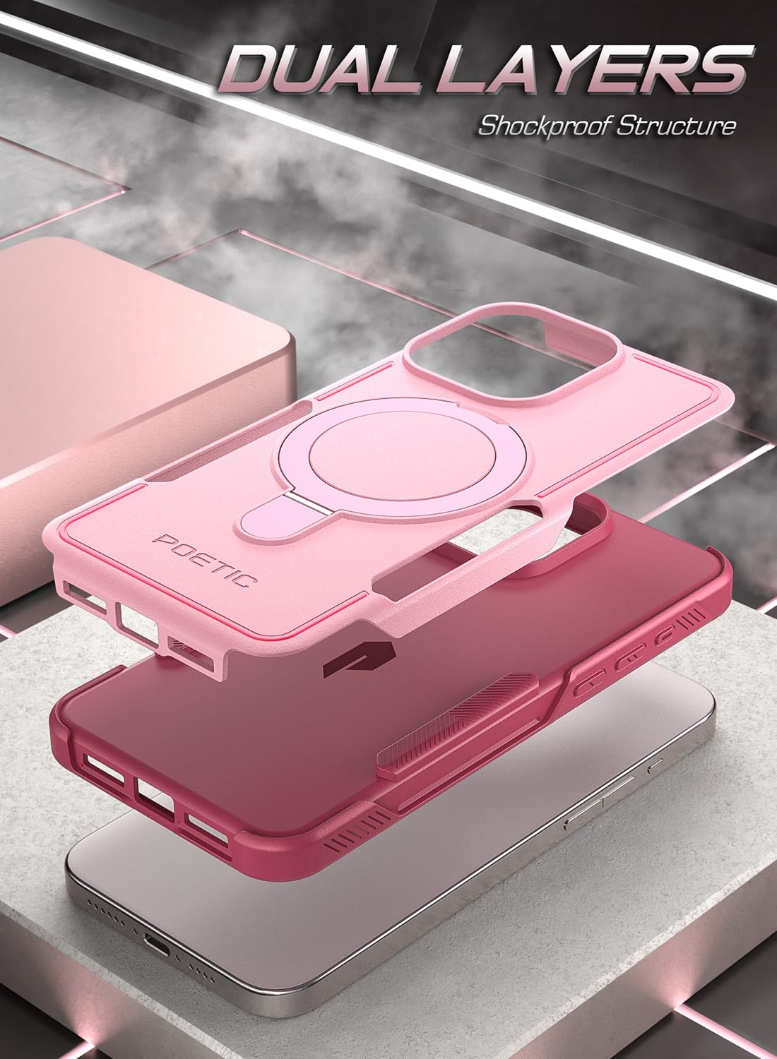 POETIC Neon Magpro Case for iPhone 15 Pro Max 5G 6.7 Inch Heavy Duty Shockproof Cover with Magnetic Ring Stand Pink - View 2 of 6