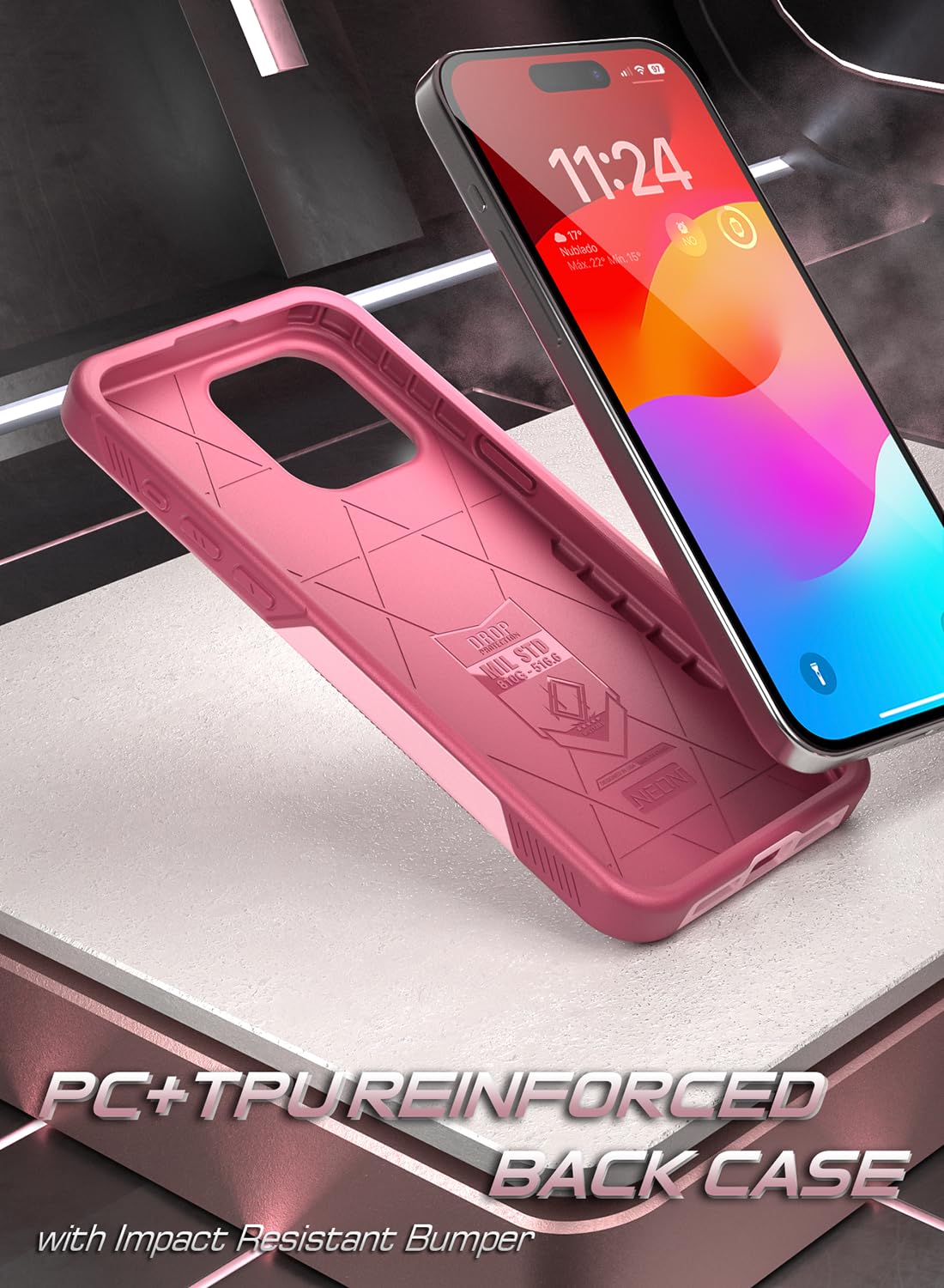 POETIC Neon Magpro Case for iPhone 15 Pro Max 5G 6.7 Inch Heavy Duty Shockproof Cover with Magnetic Ring Stand Pink - View 6 of 6