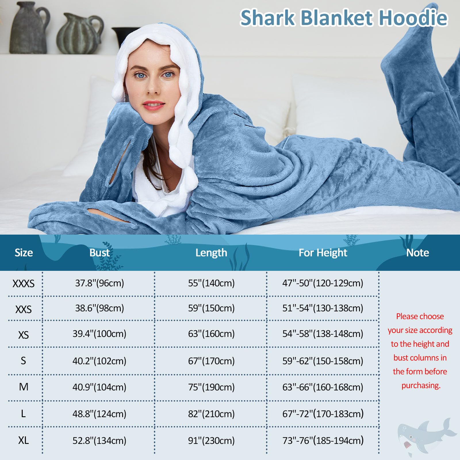 Ambitelligence Ambitelligence Shark Blanket Hoodie Onesie Cozy Flannel Costume for Adults and Kids Perfect for Sleepovers and Lounging - View 3 of 9