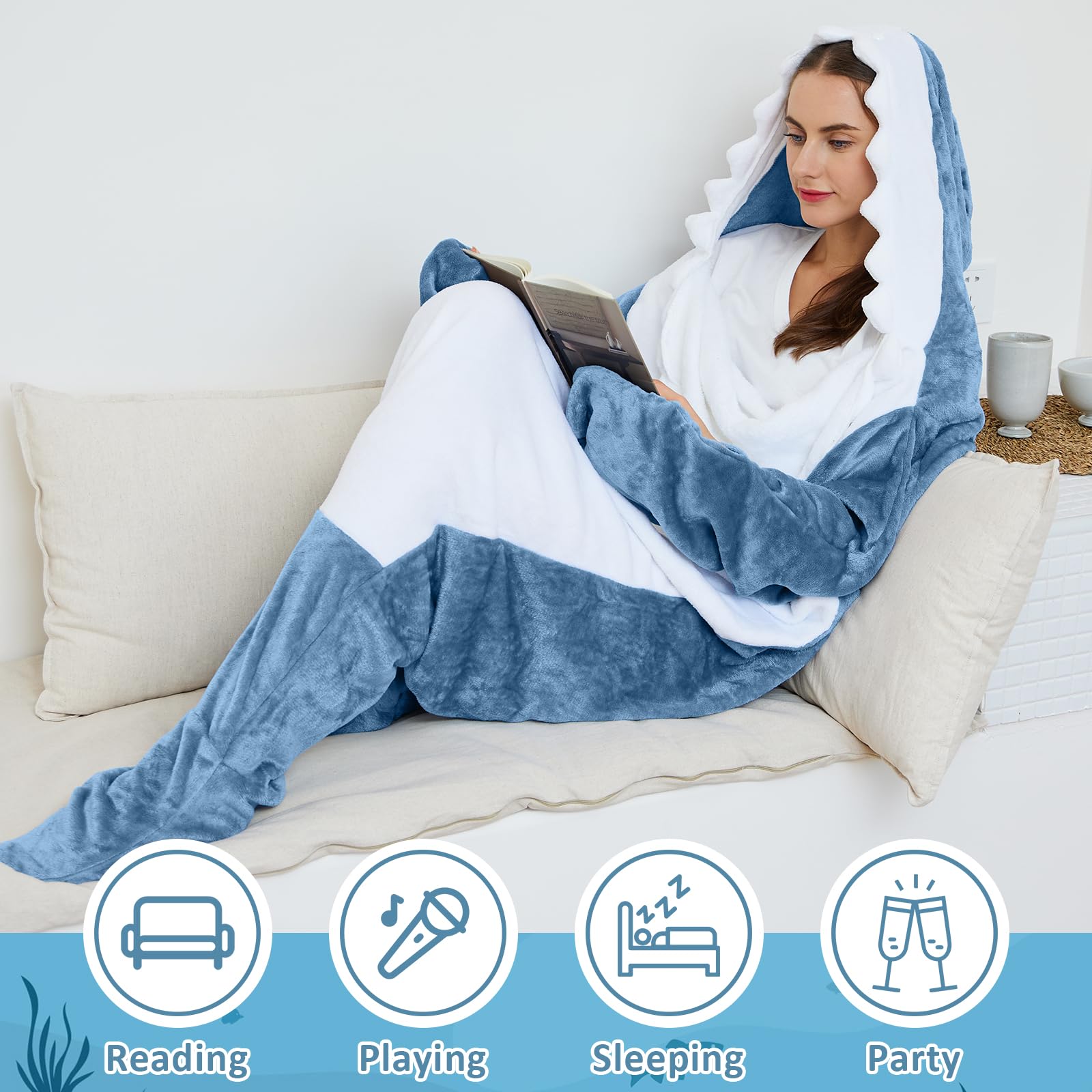 Ambitelligence Ambitelligence Shark Blanket Hoodie Onesie Cozy Flannel Costume for Adults and Kids Perfect for Sleepovers and Lounging - View 4 of 9