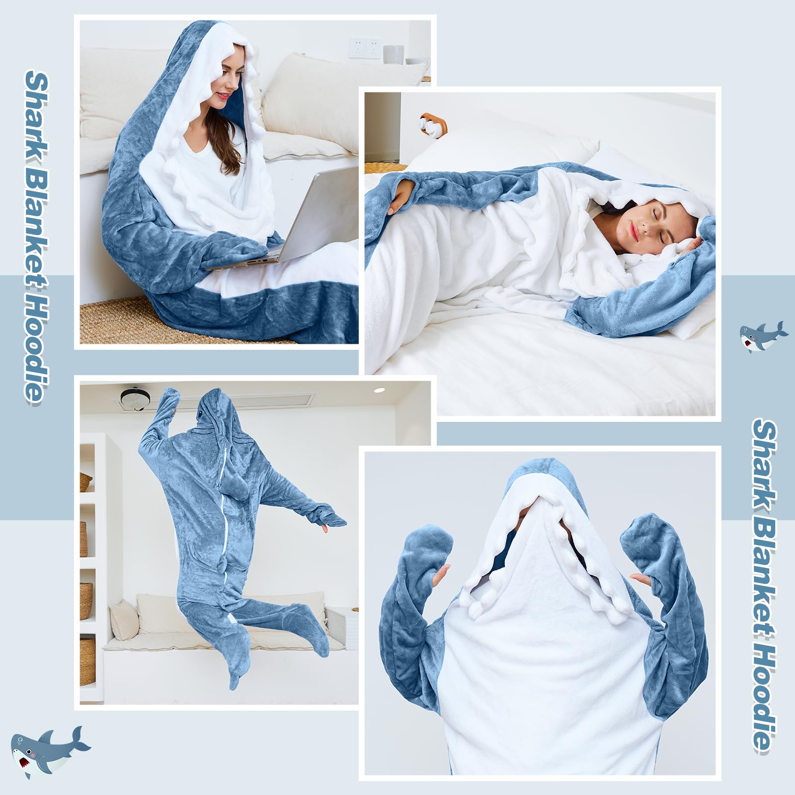 Ambitelligence Ambitelligence Shark Blanket Hoodie Onesie Cozy Flannel Costume for Adults and Kids Perfect for Sleepovers and Lounging - View 5 of 9