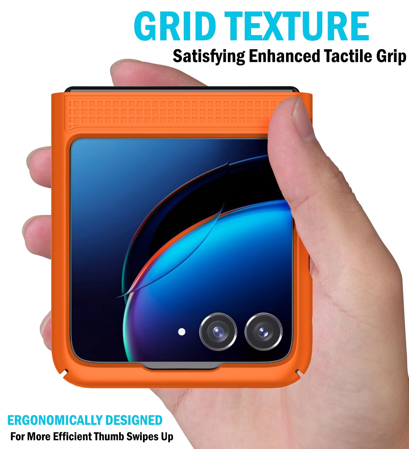 Nakedcellphone Slim Hard Shell Case for Motorola RAZR Plus 2023 Anti-Fingerprint Grid Texture Bright Orange Protector Cover - View 3 of 9