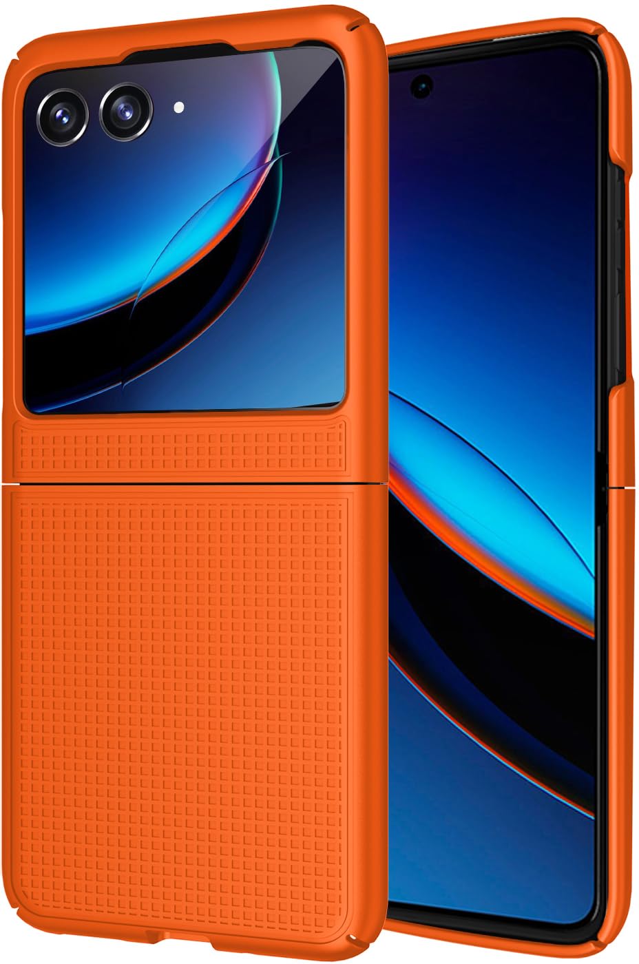 Nakedcellphone Slim Hard Shell Case for Motorola RAZR Plus 2023 Anti-Fingerprint Grid Texture Bright Orange Protector Cover - View 5 of 9