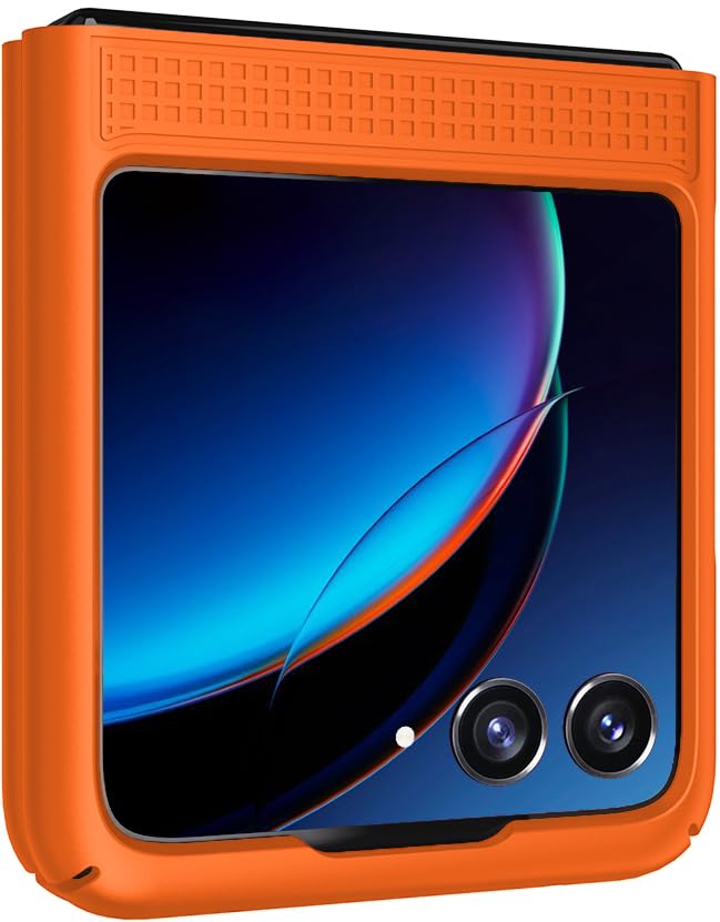 Nakedcellphone Slim Hard Shell Case for Motorola RAZR Plus 2023 Anti-Fingerprint Grid Texture Bright Orange Protector Cover - View 6 of 9