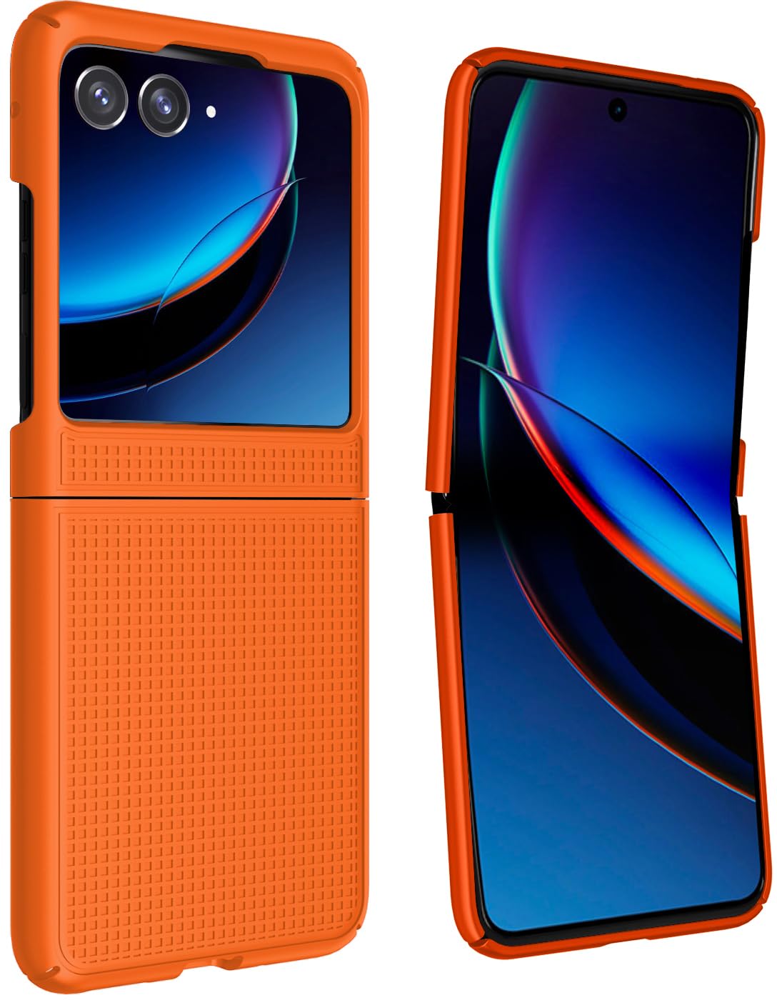 Nakedcellphone Slim Hard Shell Case for Motorola RAZR Plus 2023 Anti-Fingerprint Grid Texture Bright Orange Protector Cover - View 9 of 9