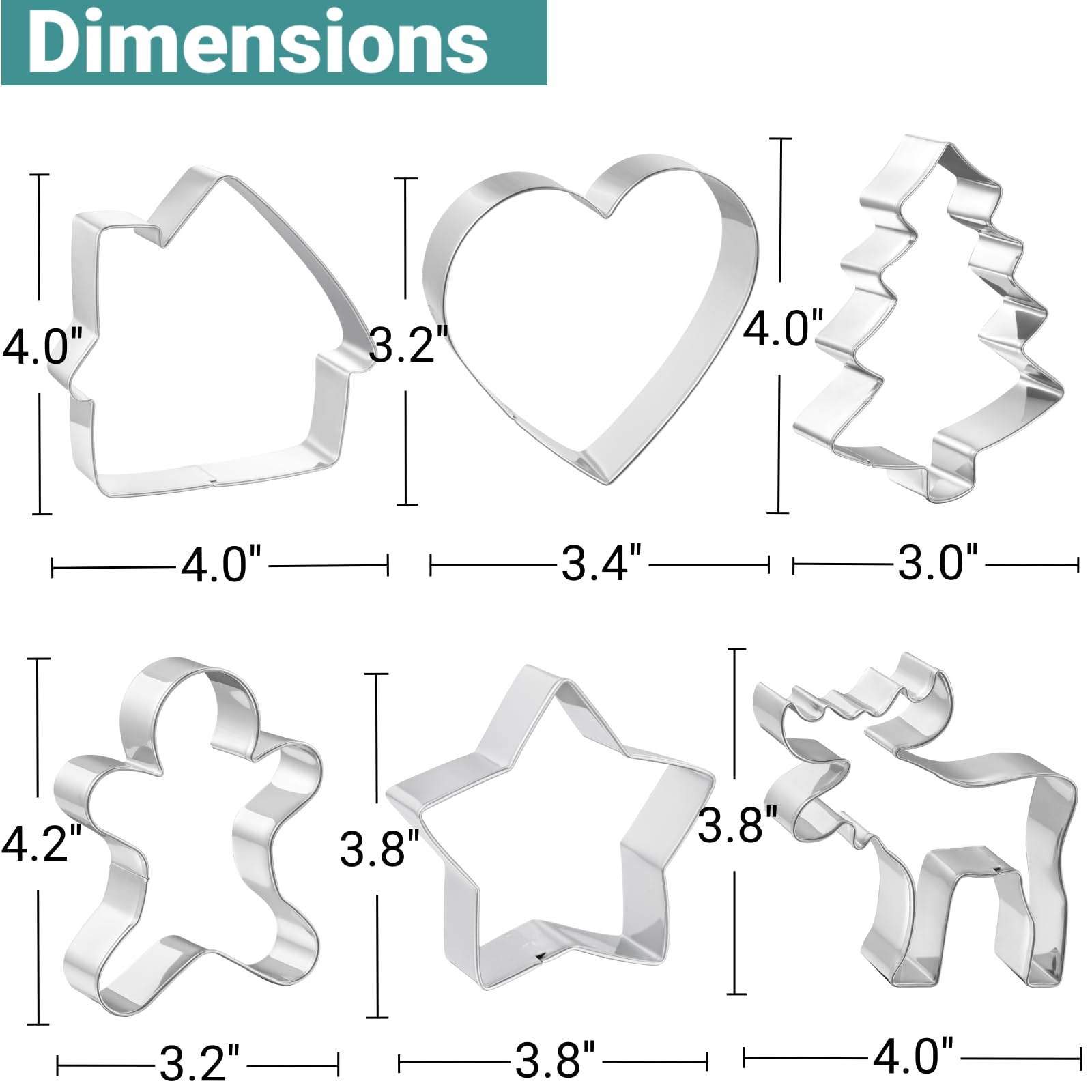 JOB JOL JOB JOL Christmas Cookie Cutters Set of 6 Gingerbread Man House Christmas Tree 4 Inch - View 2 of 7