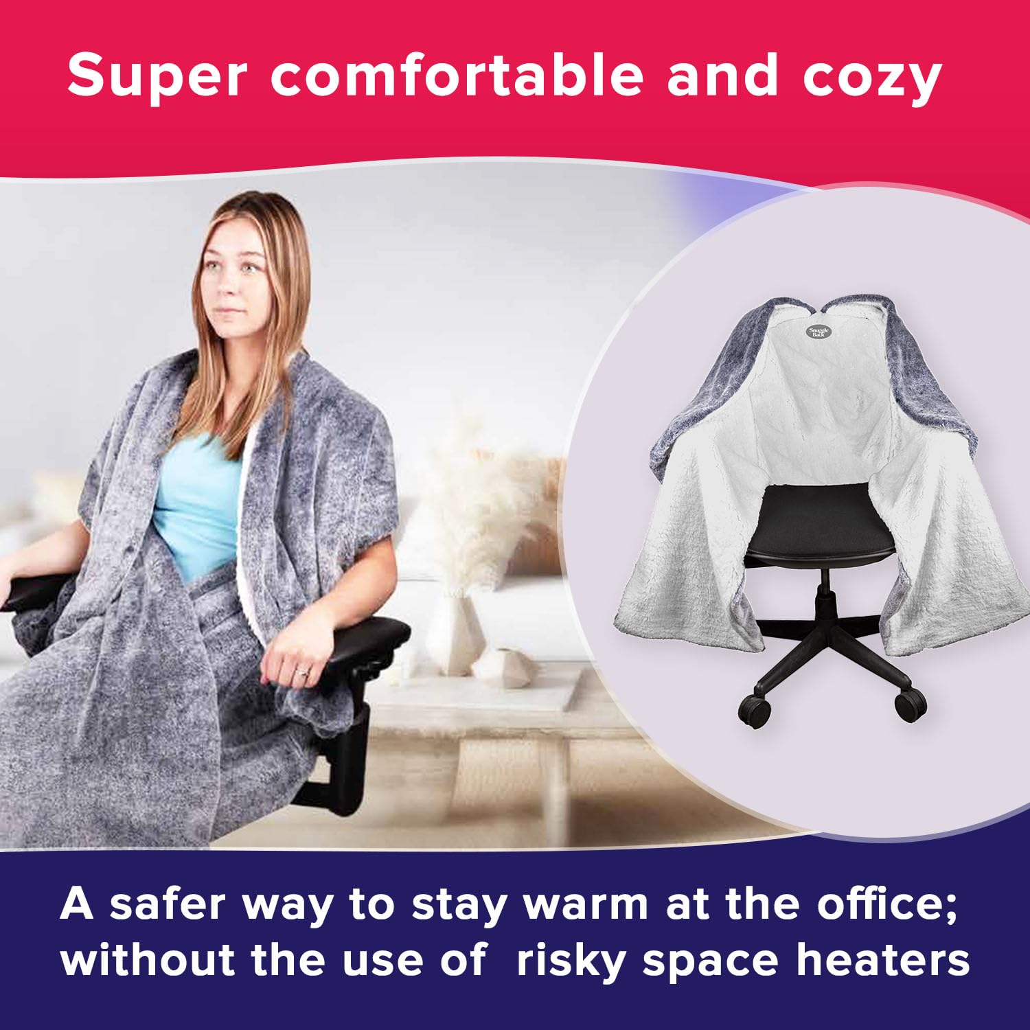 M PAIN MANAGEMENT TECHNOLOGIES The Original Office Chair Blanket by SnuggleBack Cozy Comfy Wrap for Convenient Heat Stay Warm in Winter or Summer Sherpa Fur Lining - View 3 of 8