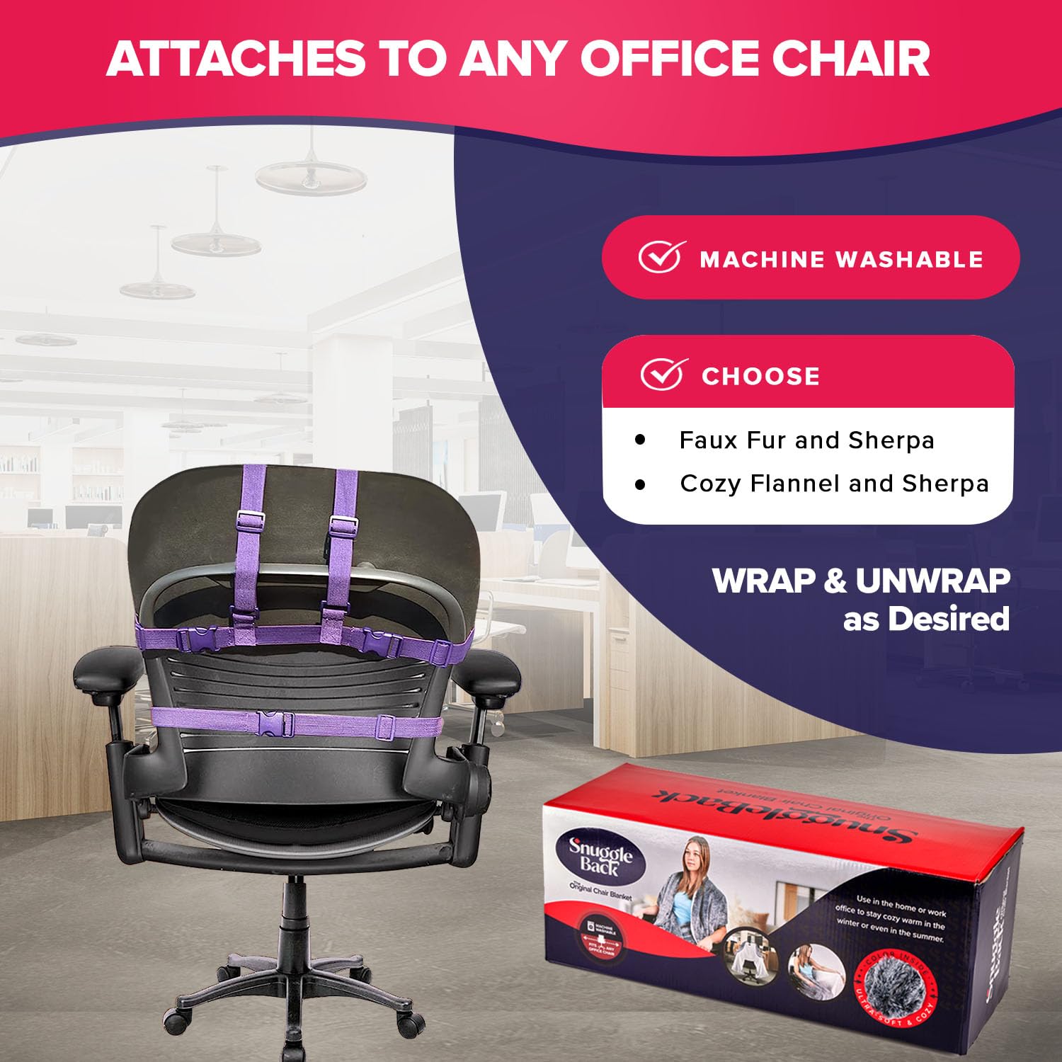 M PAIN MANAGEMENT TECHNOLOGIES The Original Office Chair Blanket by SnuggleBack Cozy Comfy Wrap for Convenient Heat Stay Warm in Winter or Summer Sherpa Fur Lining - View 5 of 8