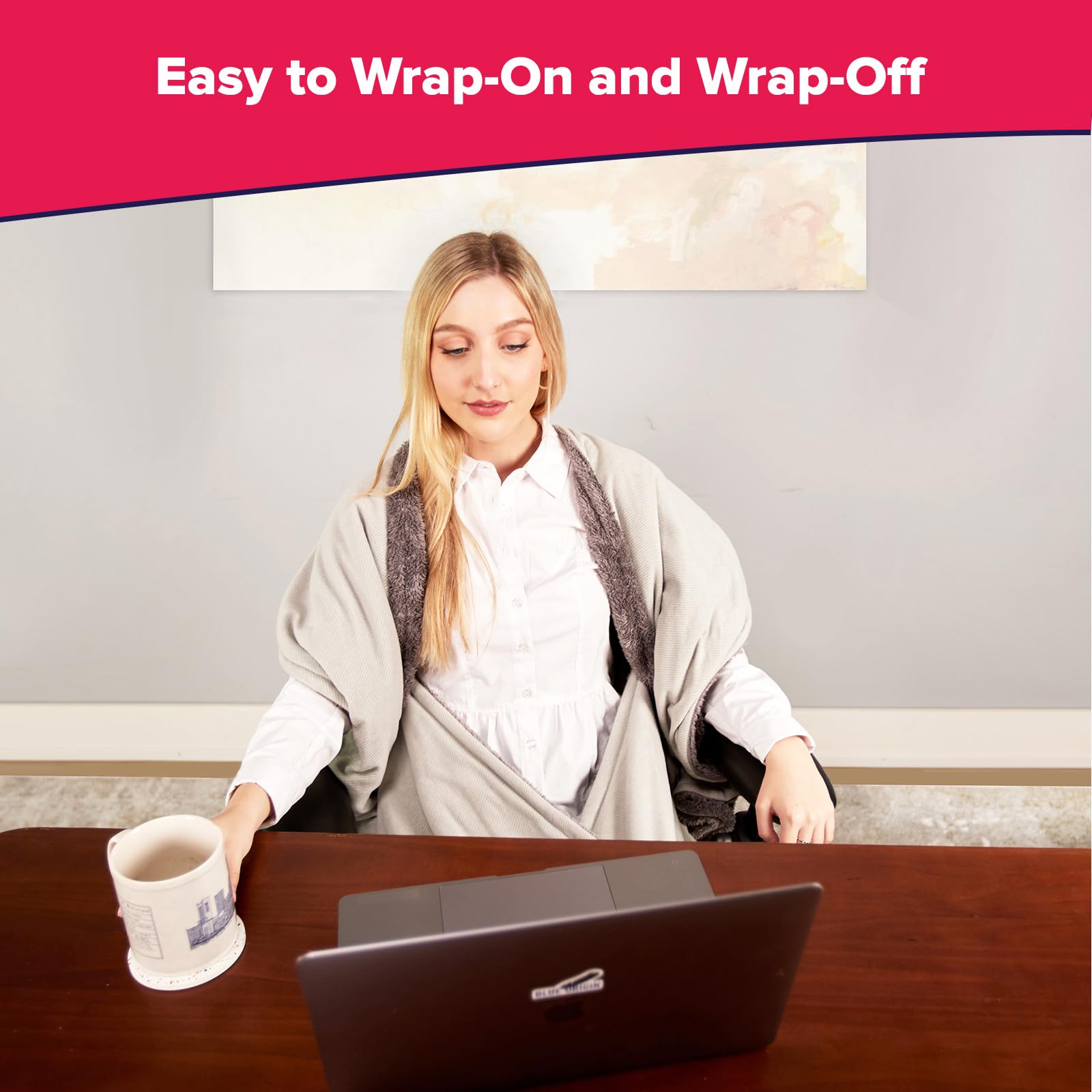 M PAIN MANAGEMENT TECHNOLOGIES The Original Office Chair Blanket by SnuggleBack Cozy Comfy Wrap for Convenient Heat Stay Warm in Winter or Summer Sherpa Fur Lining - View 7 of 8