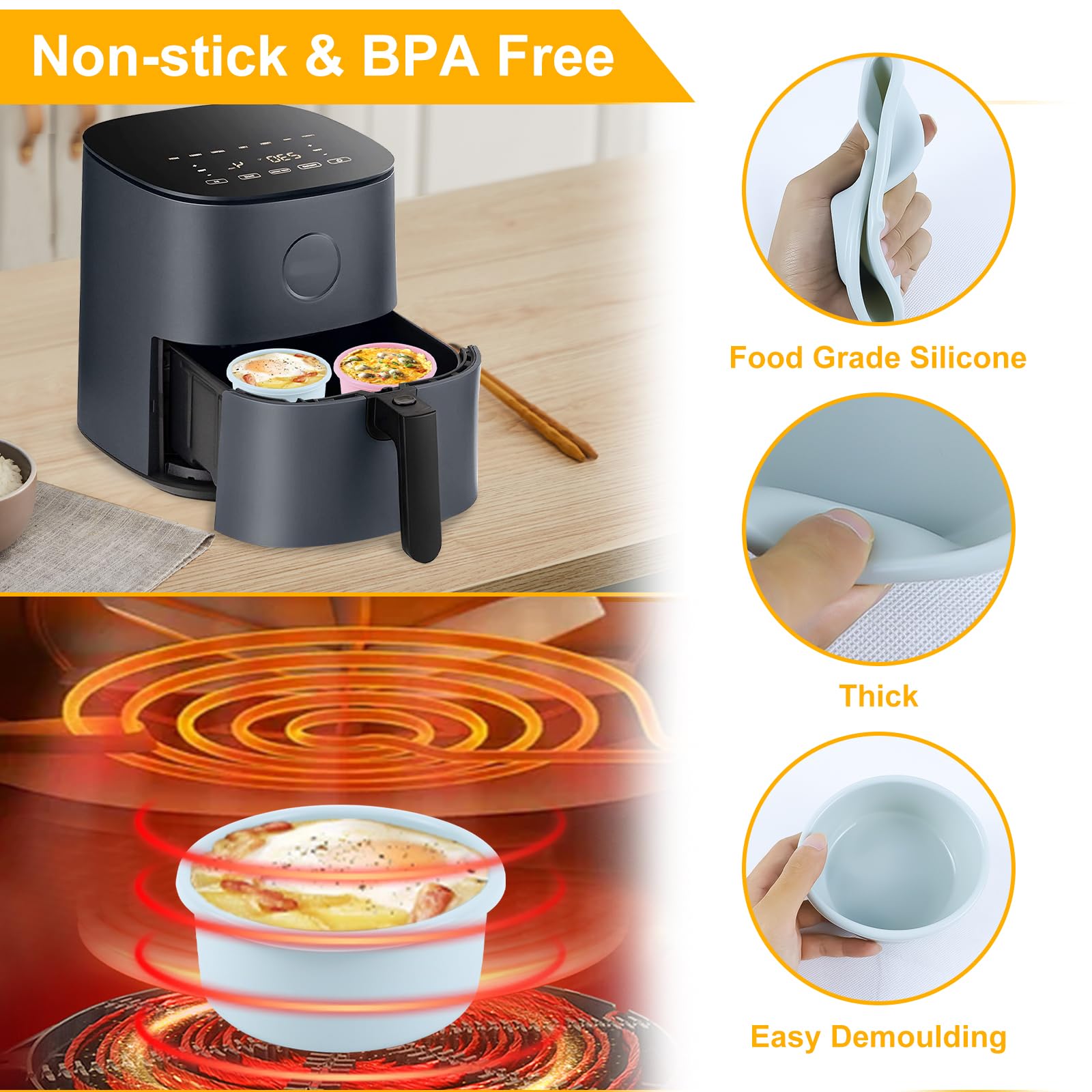 BigKing Silicone Air Fryer Egg Mold 4Pack Nonstick Reusable Egg Bite Molds BPA Free Dishwasher Safe for Perfect Poached Eggs - View 4 of 7