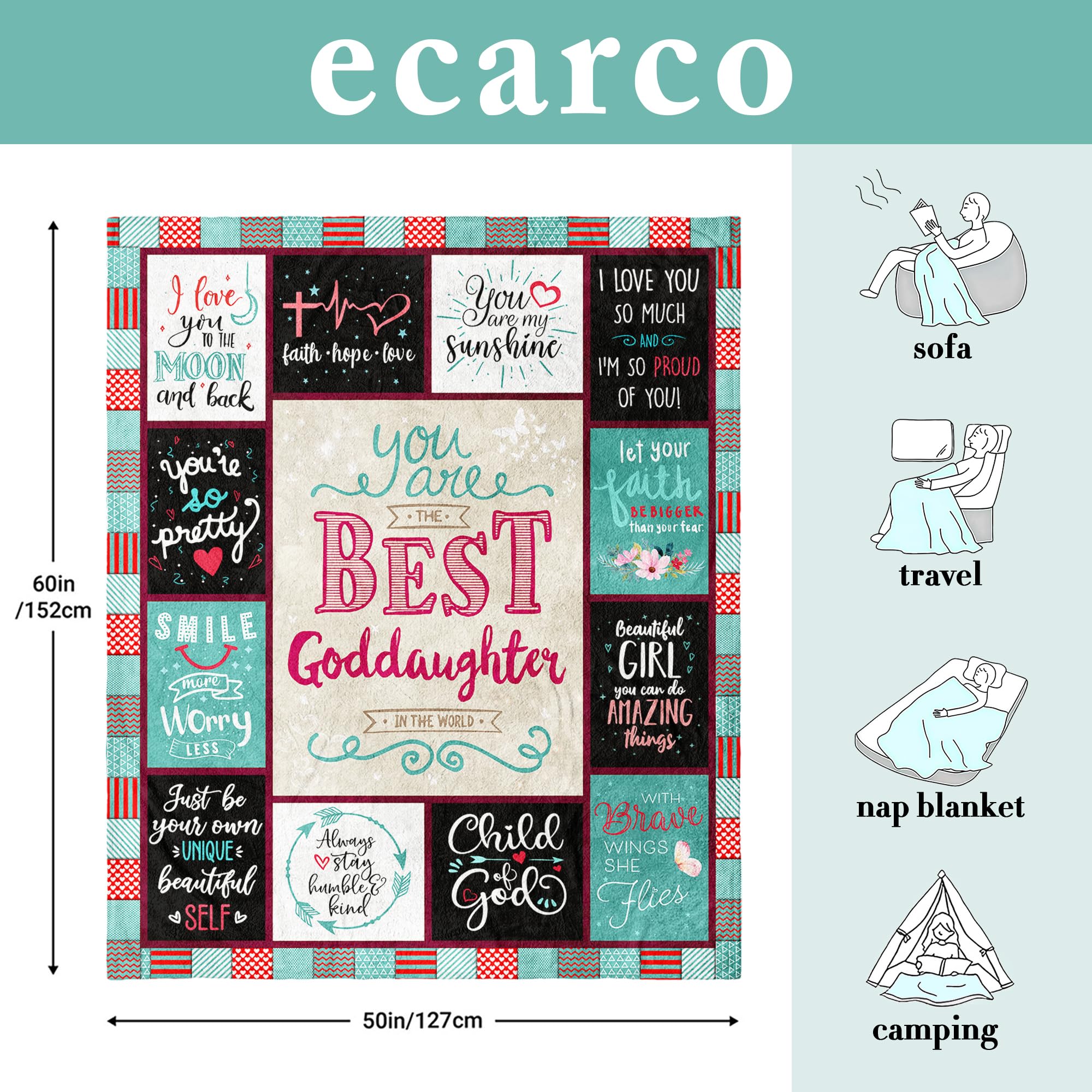 ecarco Goddaughter Gifts from Godmother and Godfather - Baptism Throw Blanket 60" X 50" - Perfect Gift for Your Goddaughter - View 6 of 7