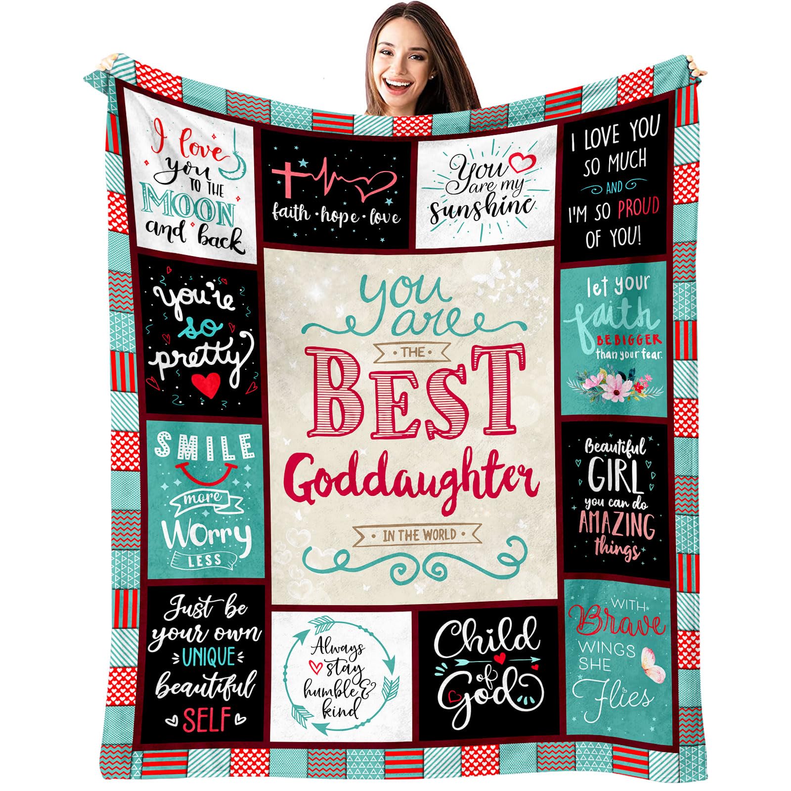 ecarco Goddaughter Gifts from Godmother and Godfather - Baptism Throw Blanket 60" X 50" - Perfect Gift for Your Goddaughter