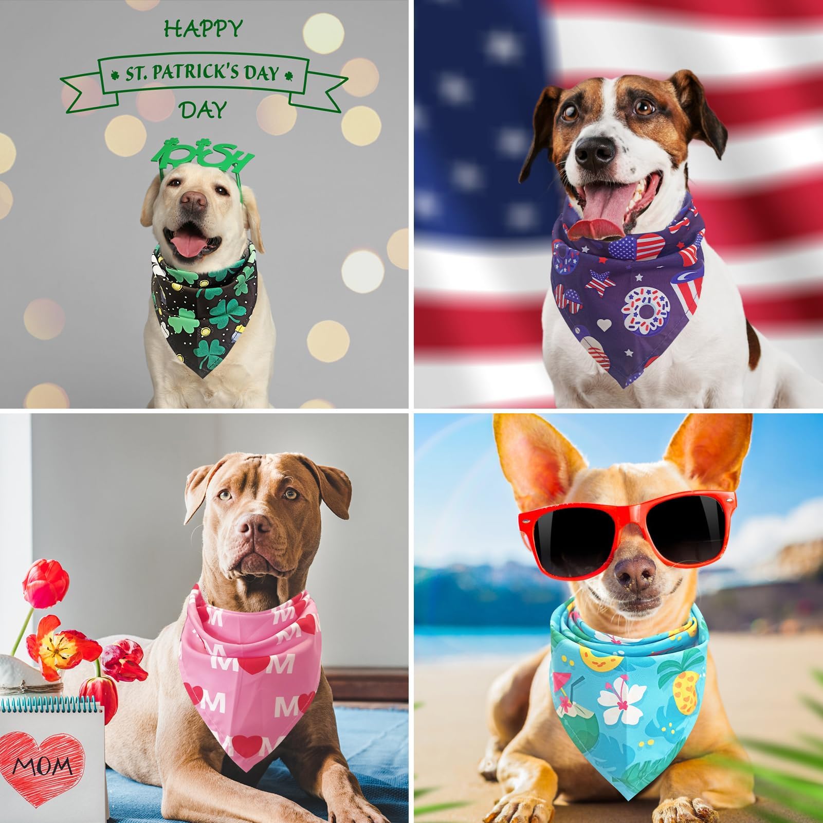 PAWCHIE PAWCHIE Holiday Dog Bandanas 10 Pack Easter 4th of July Birthday Triangle Scarves for Small to Large Dogs and Cats - View 8 of 8