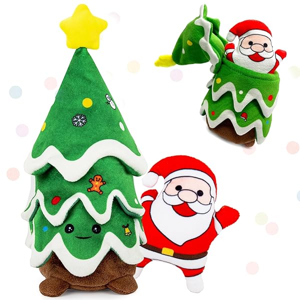REQIHO REQIHO Christmas Dog Toys Crinkle Tree Squeaky Santa Plush Hide and Seek Toy for Small and Medium Dogs