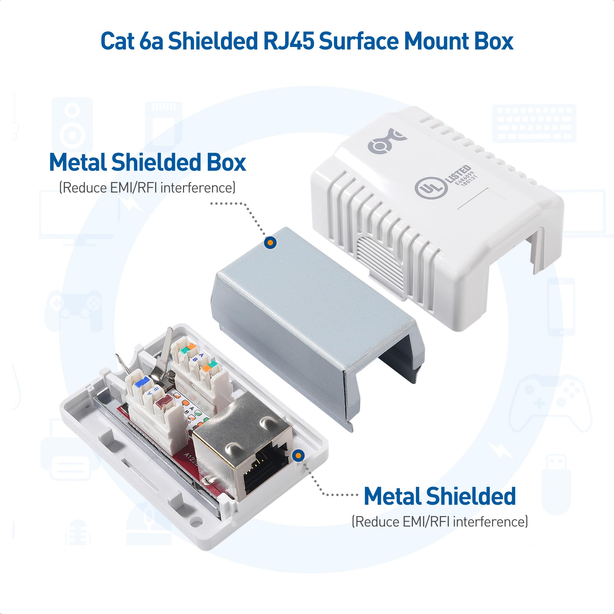 Cable Matters Cable Matters 5-Pack Shielded Cat6A Surface Mount Box White for Ethernet Wall Mounting - View 2 of 7