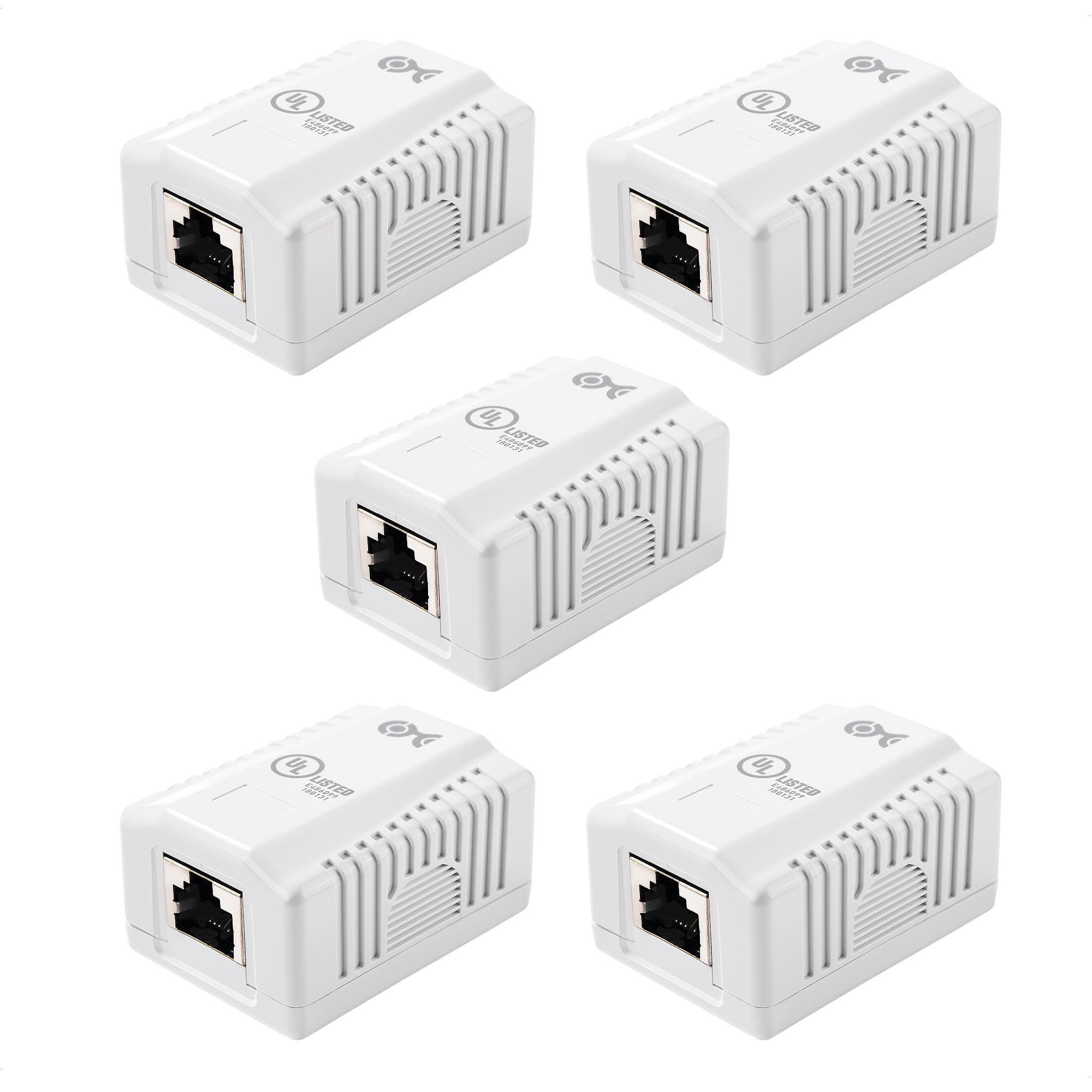 Cable Matters 5-Pack Shielded Cat6A Surface Mount Box White for Ethernet Wall Mounting