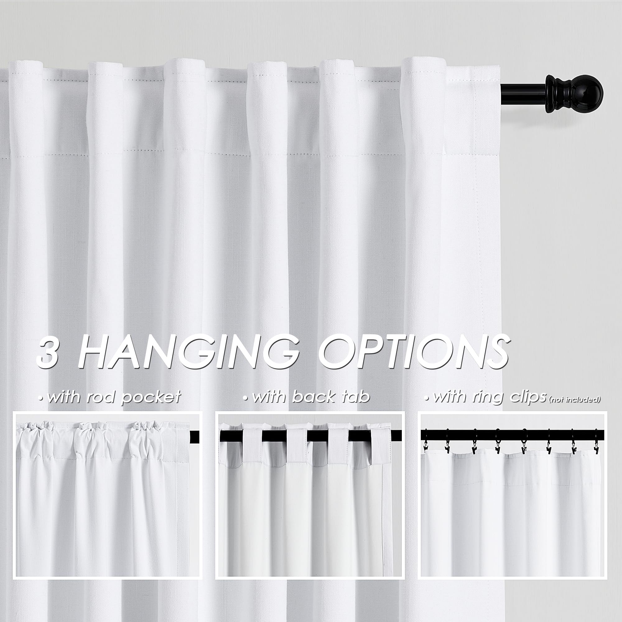 Full Black Out White Window Curtain Panels 102 Inches Long Set of 2 Cotton Textured Thermal Insulated Drapes for Living Room and Nursery - View 3 of 8
