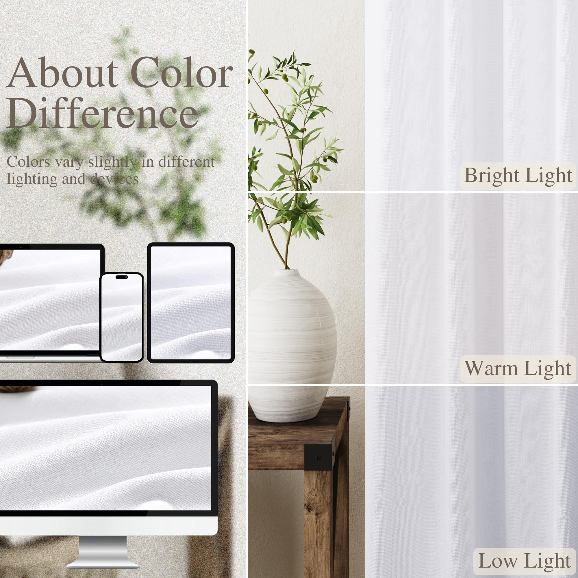 Full Black Out White Window Curtain Panels 102 Inches Long Set of 2 Cotton Textured Thermal Insulated Drapes for Living Room and Nursery - View 4 of 8