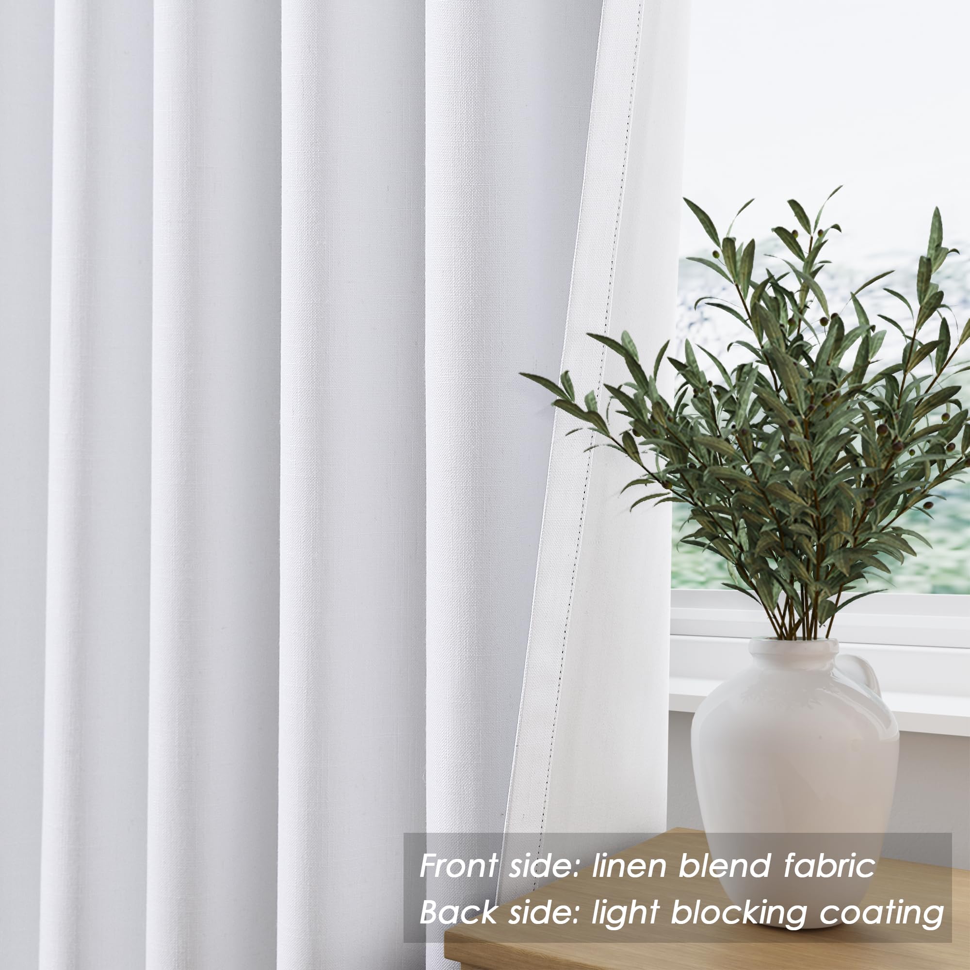 Full Black Out White Window Curtain Panels 102 Inches Long Set of 2 Cotton Textured Thermal Insulated Drapes for Living Room and Nursery - View 6 of 8