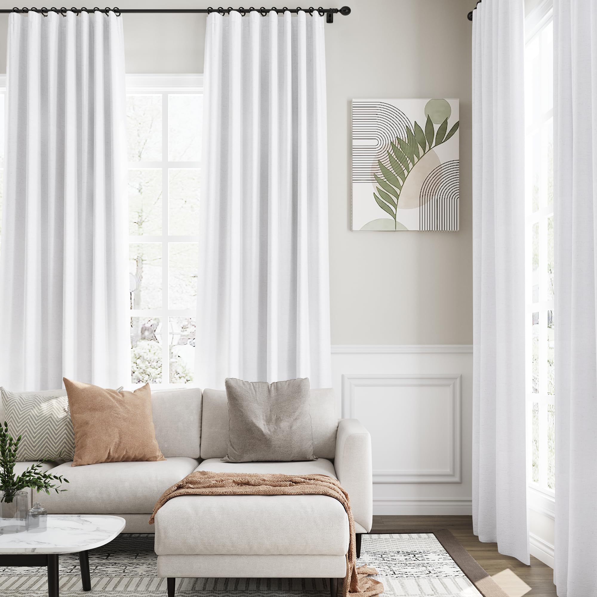 Full Black Out White Window Curtain Panels 102 Inches Long Set of 2 Cotton Textured Thermal Insulated Drapes for Living Room and Nursery - View 7 of 8