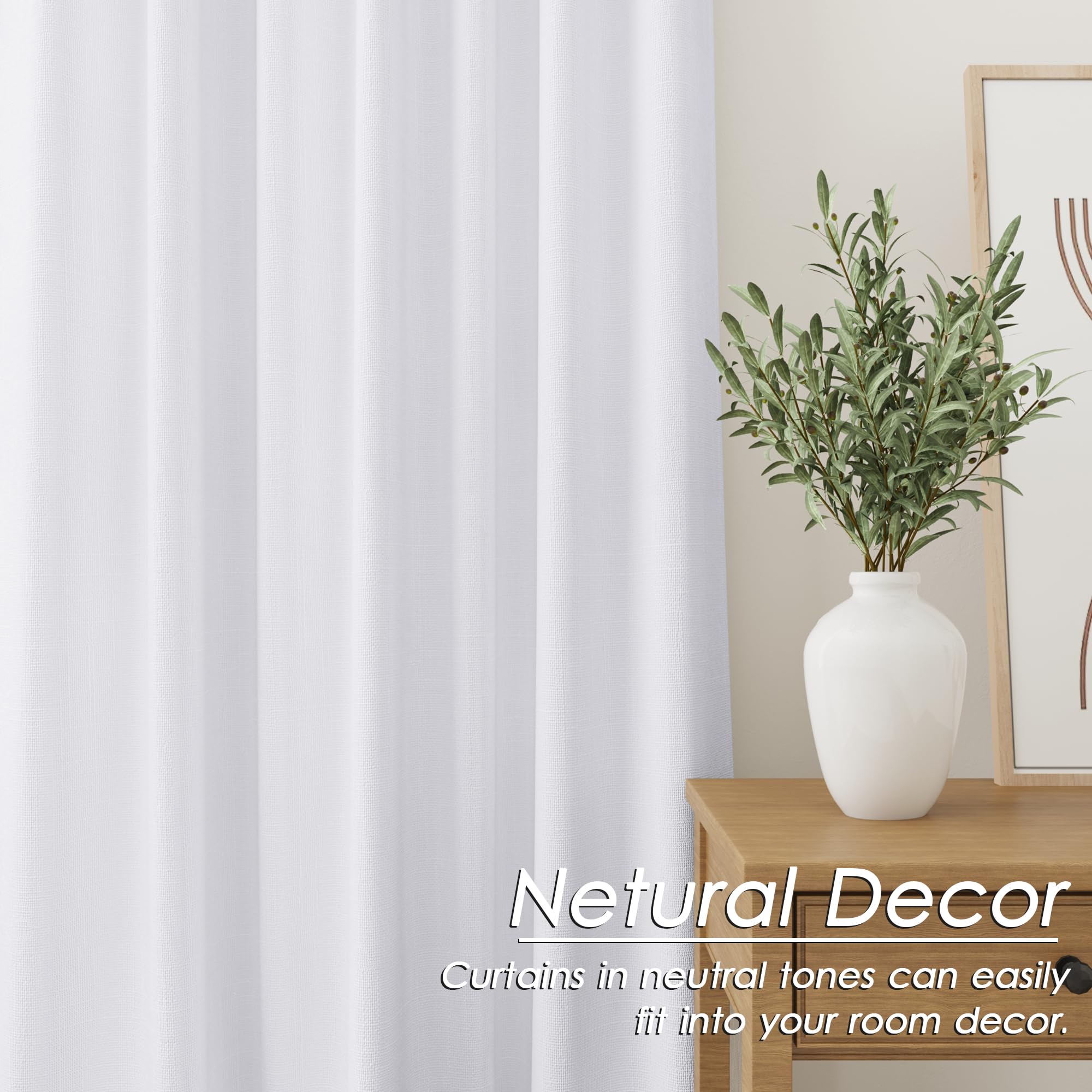 Full Black Out White Window Curtain Panels 102 Inches Long Set of 2 Cotton Textured Thermal Insulated Drapes for Living Room and Nursery - View 8 of 8