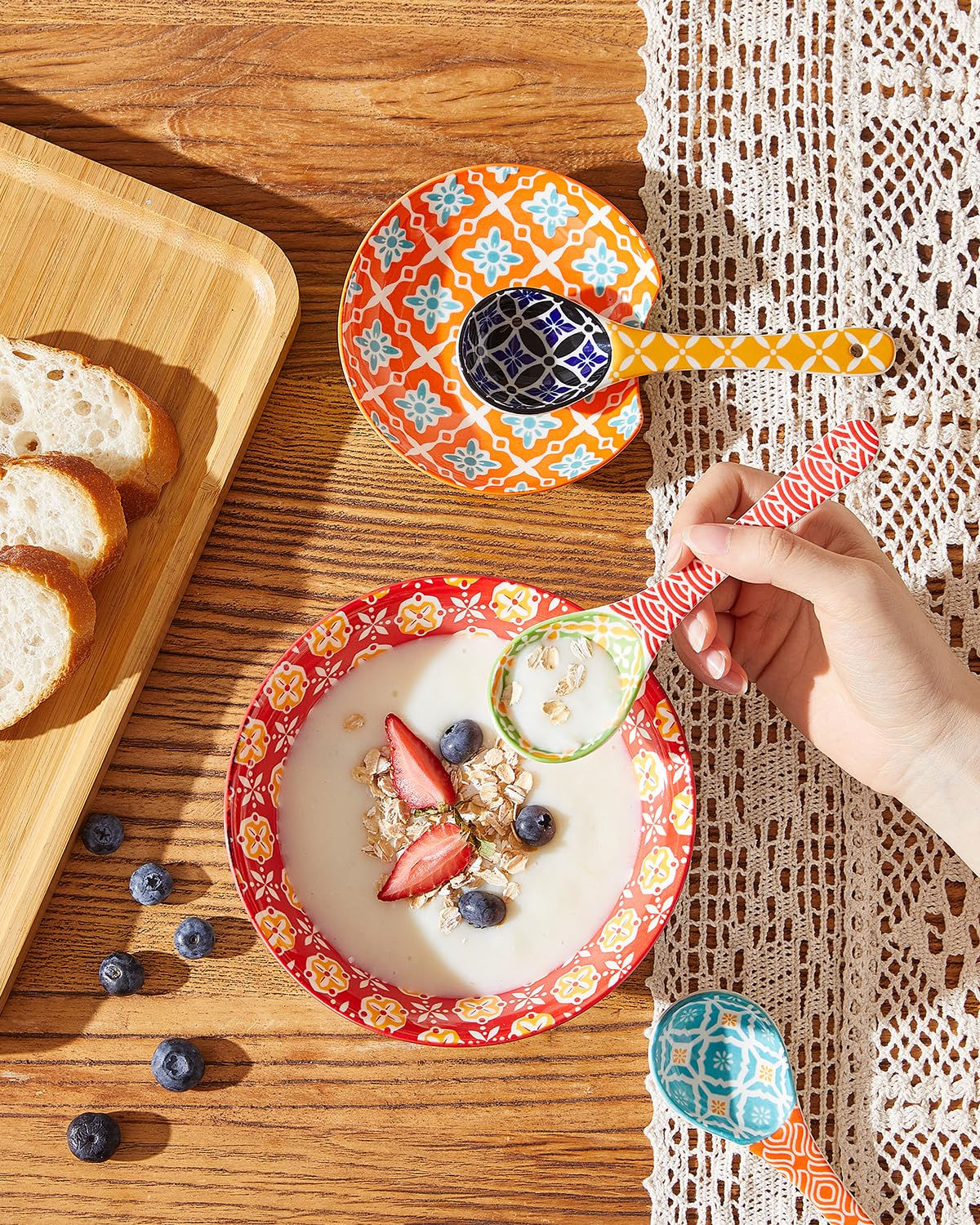 Metahom Metahom Colorful Ceramic Small Serving Spoons Set of 6 for Cereal Soups Stews Ramen Dishwasher and Microwave Safe Cute Porcelain Spoons - View 7 of 8