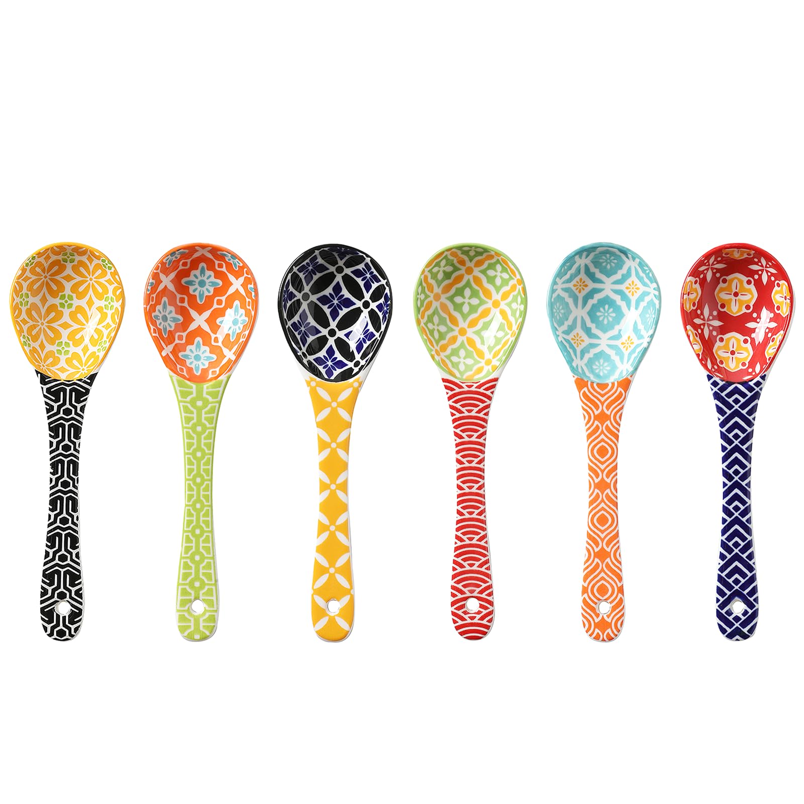 Metahom Metahom Colorful Ceramic Small Serving Spoons Set of 6 for Cereal Soups Stews Ramen Dishwasher and Microwave Safe Cute Porcelain Spoons