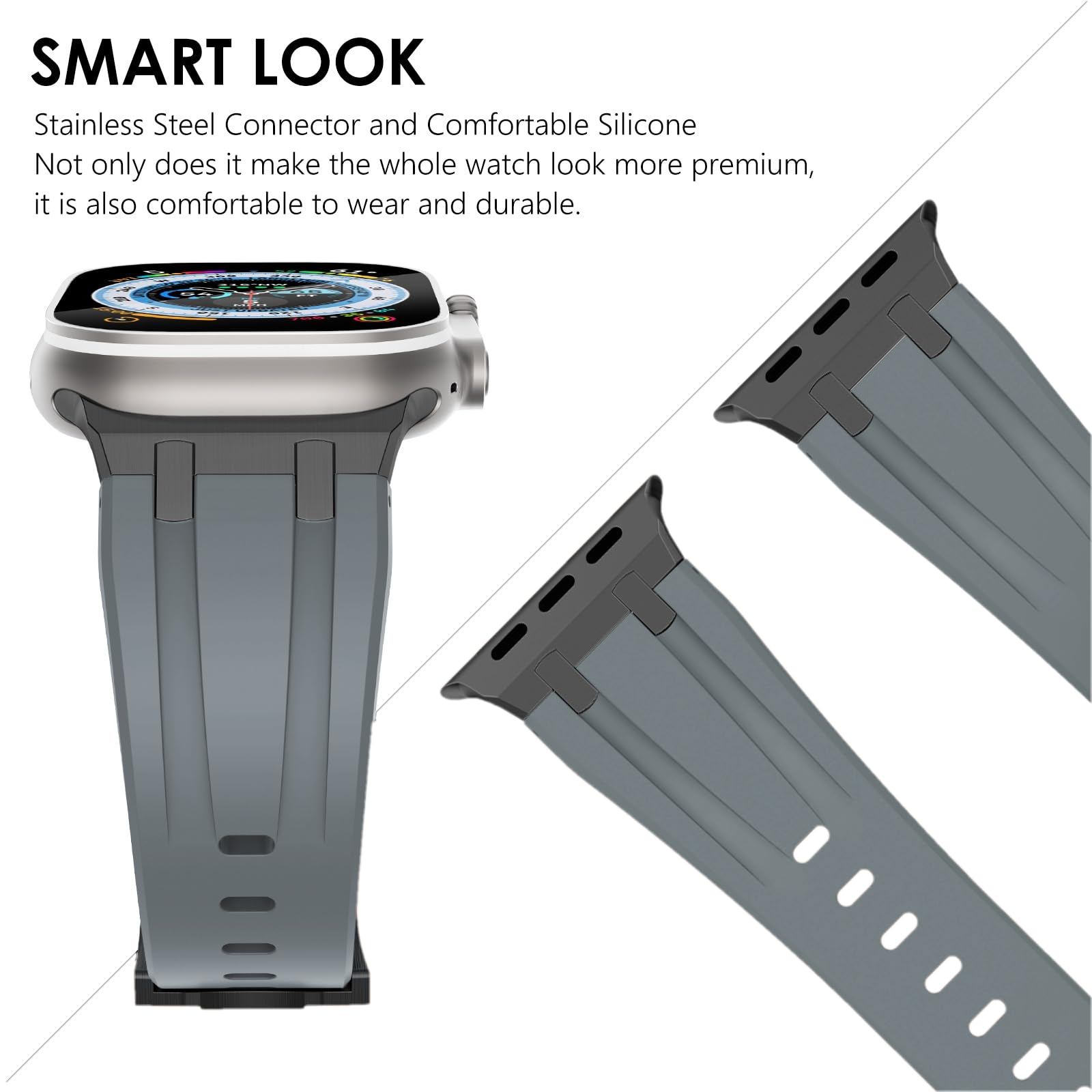 NewWays NewWays AP Luxury Silicone Rubber Band for Apple Watch Series 10 9 8 7 6 5 4 3 2 1 SE 42mm 41mm 40mm 38mm for Men - View 3 of 7