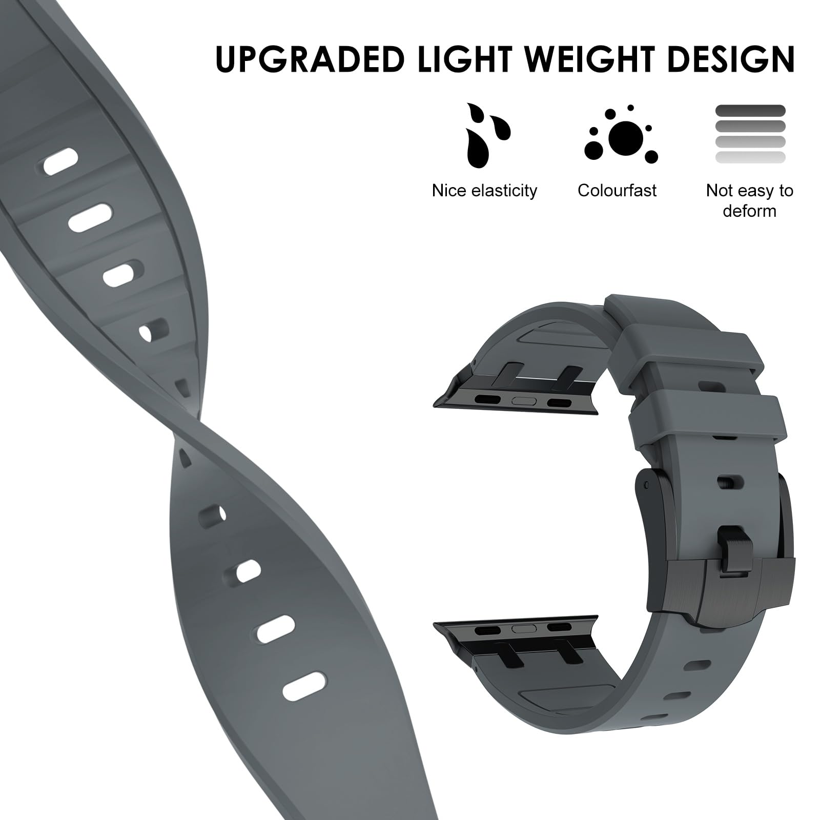 NewWays NewWays AP Luxury Silicone Rubber Band for Apple Watch Series 10 9 8 7 6 5 4 3 2 1 SE 42mm 41mm 40mm 38mm for Men - View 4 of 7