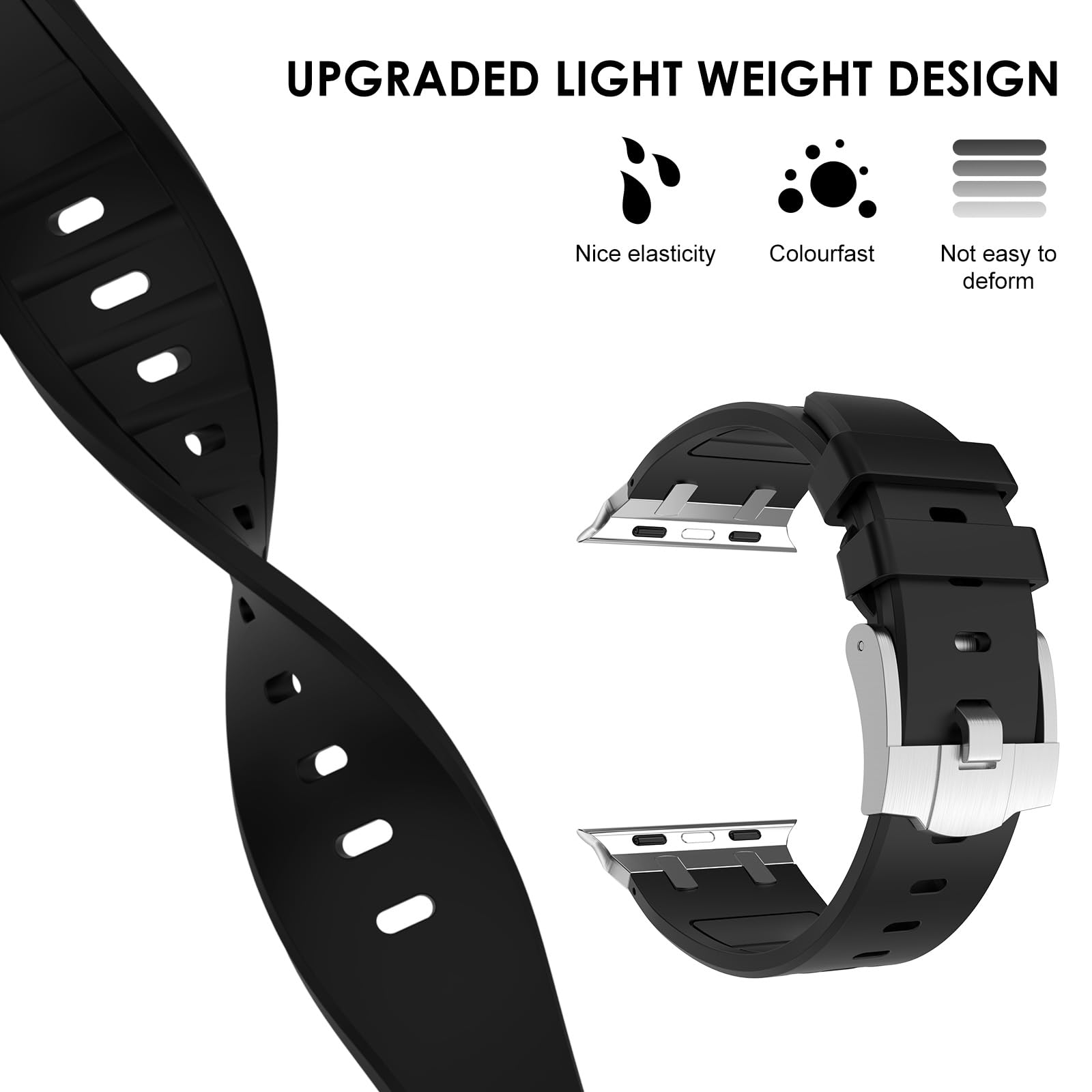 NewWays NewWays AP Luxury Silicone Rubber Band for Apple Watch Series 10 9 8 7 6 5 4 3 2 1 SE 42mm 41mm 40mm 38mm for Men - View 4 of 7