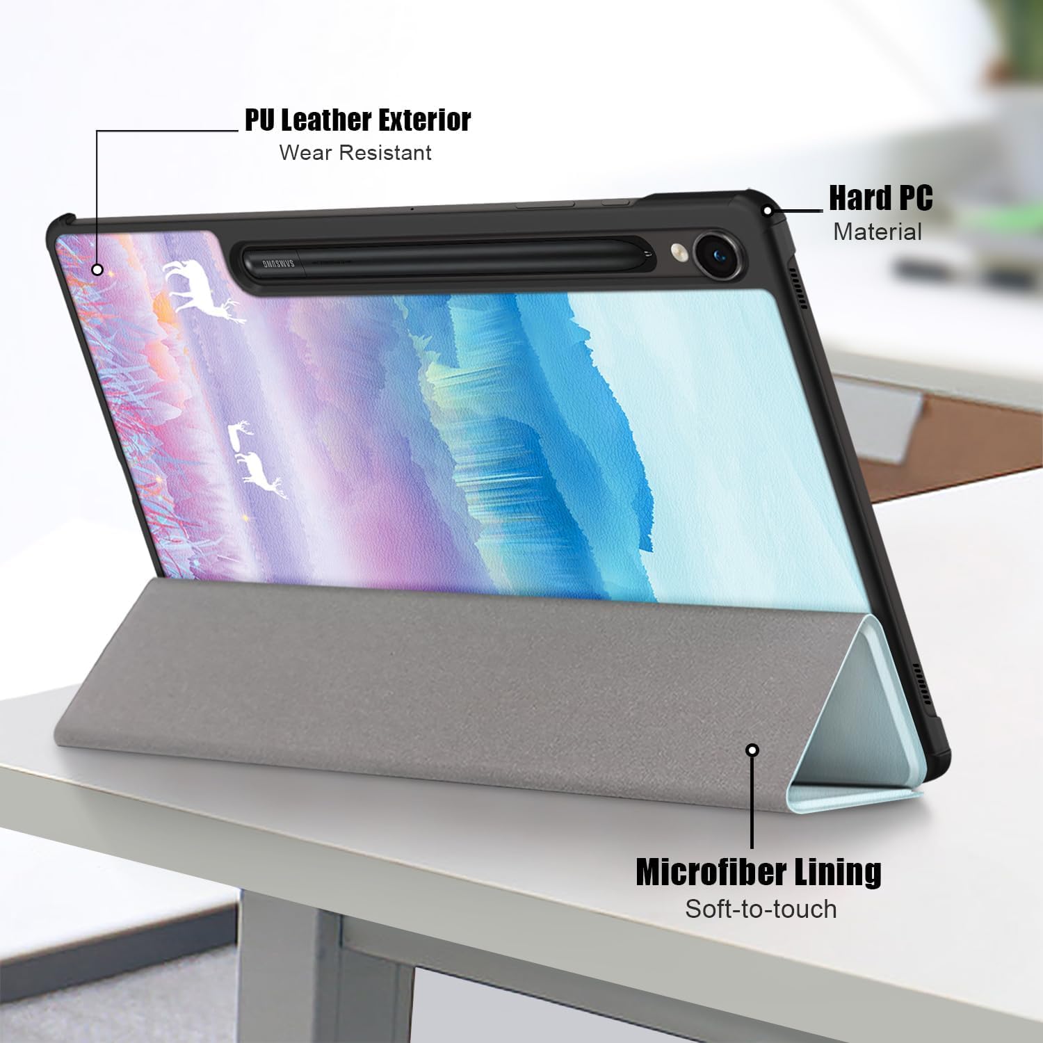 UUcovers Samsung Galaxy Tab S9 Case 11 inch 2023 Lightweight Tri-Fold Folio Stand PU Leather Shockproof Auto Wake Sleep Beach Ocean Blue - View 4 of 9